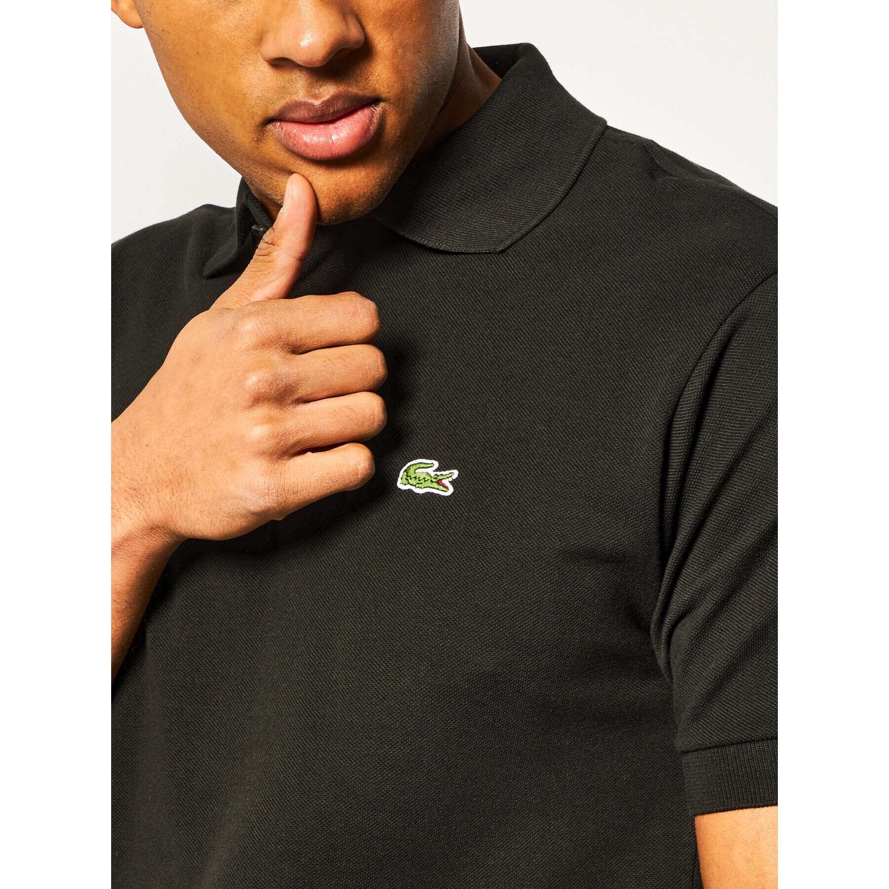 Lacoste Тениска с яка и копчета L1212 Черен Classic Fit - Pepit.bg