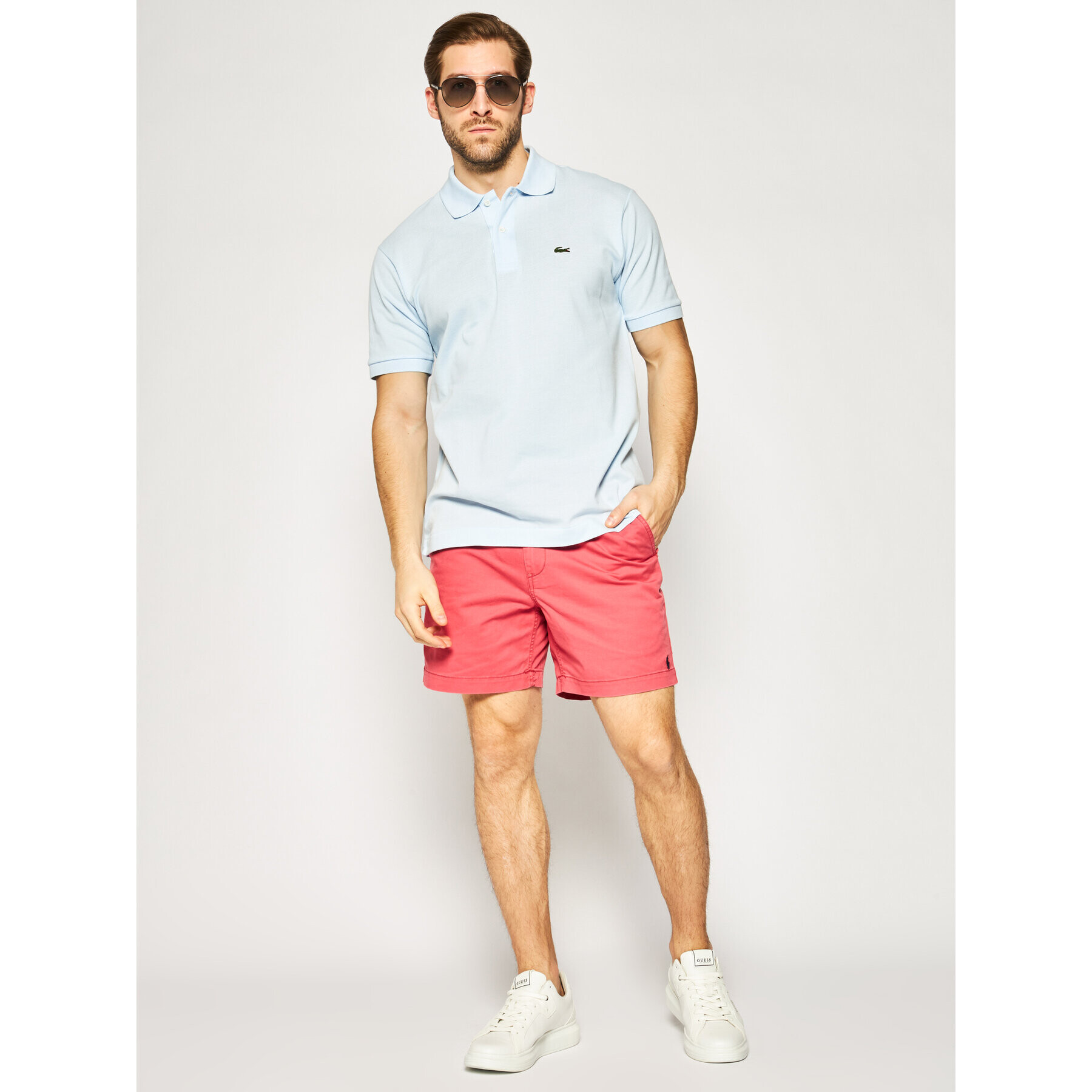 Lacoste Тениска с яка и копчета L1212 Син Classic Fit - Pepit.bg