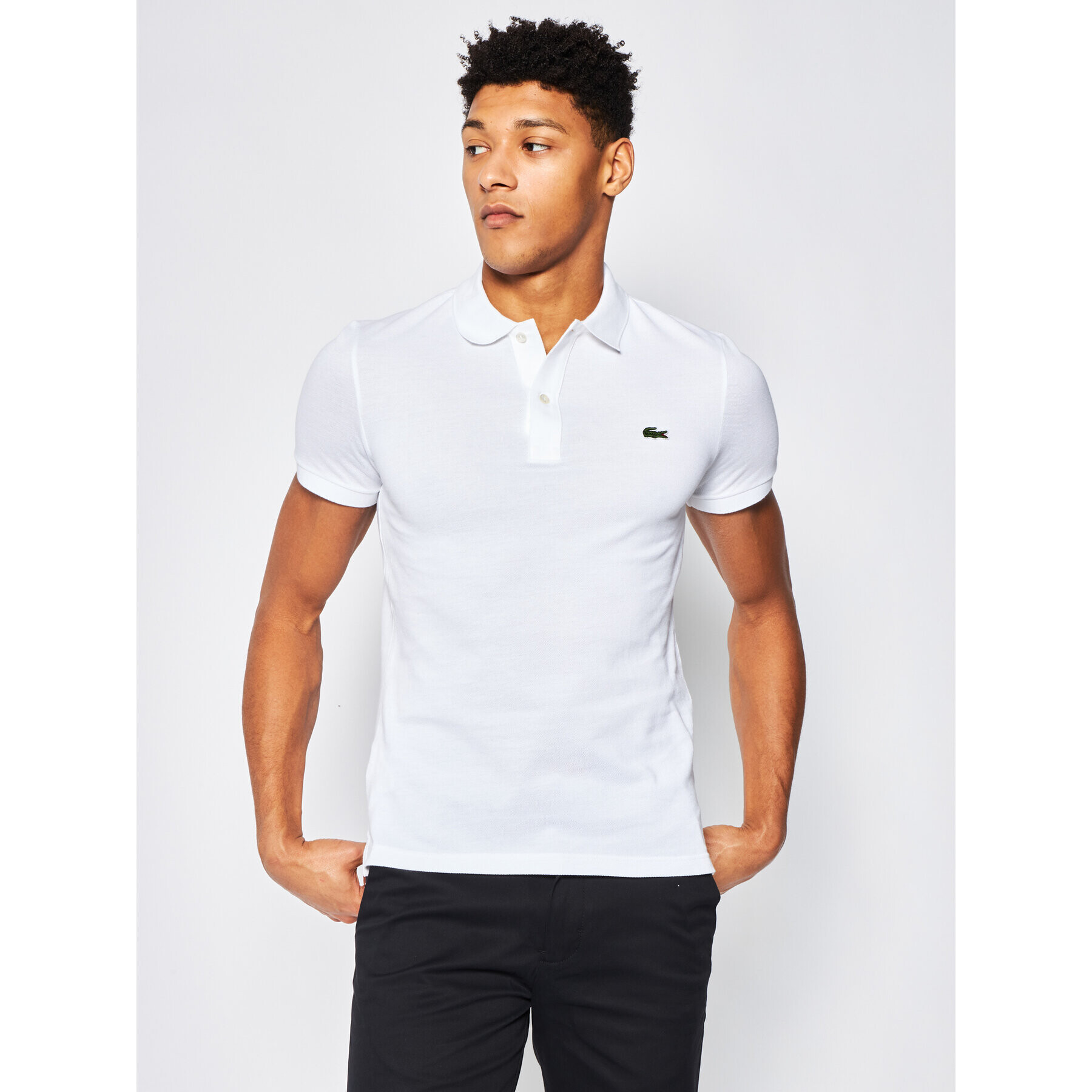 Lacoste Тениска с яка и копчета PH4012 Бял Slim Fit - Pepit.bg