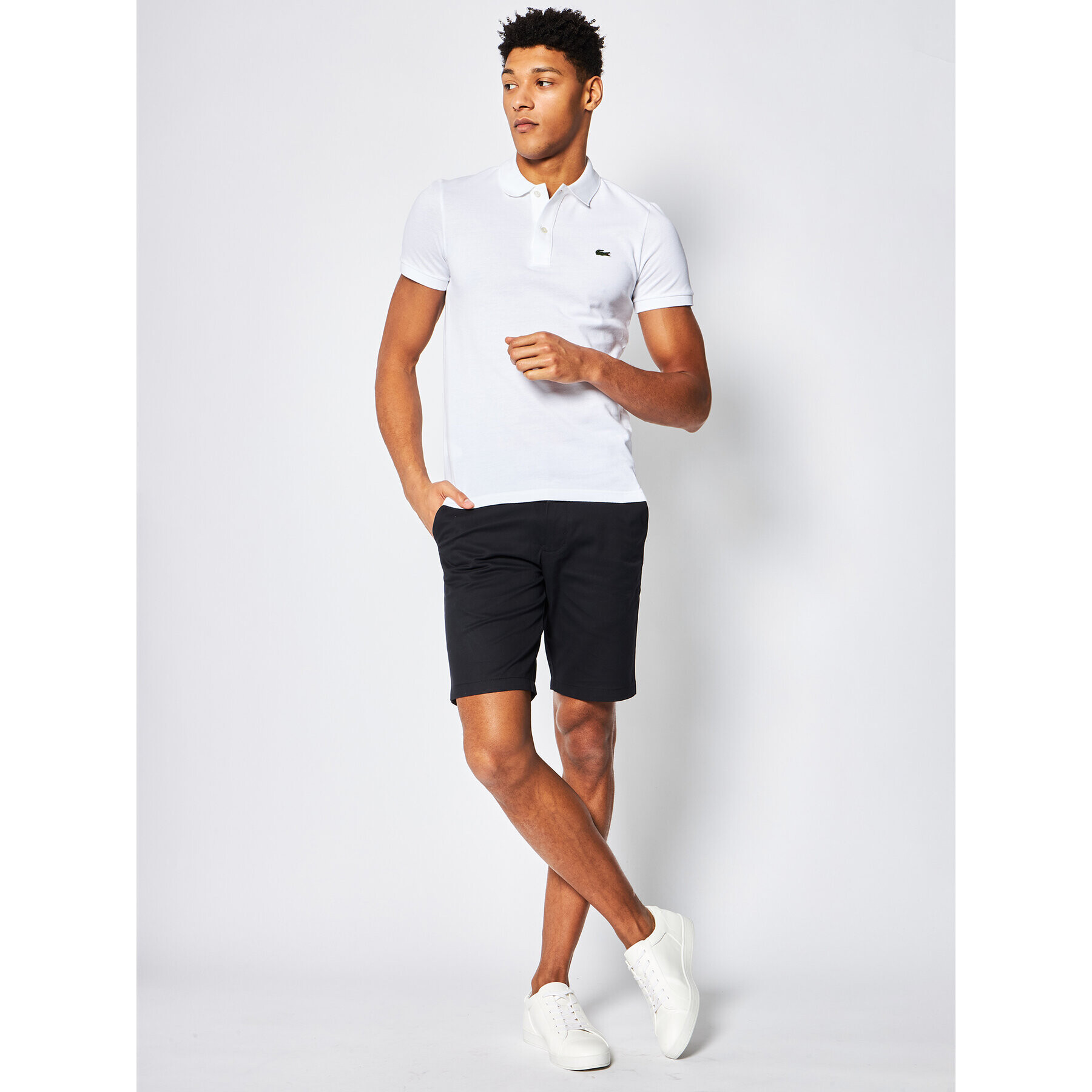 Lacoste Тениска с яка и копчета PH4012 Бял Slim Fit - Pepit.bg