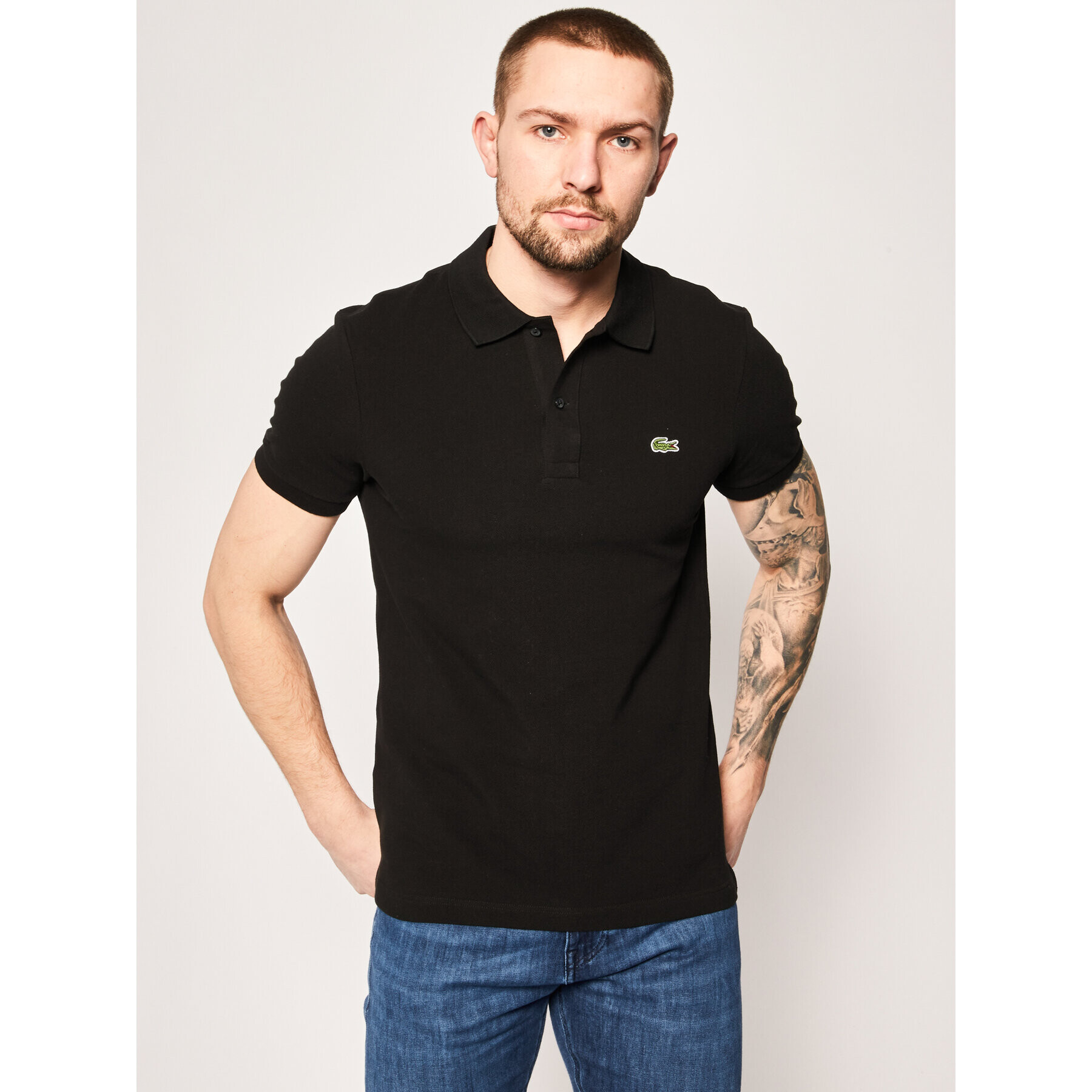 Lacoste Тениска с яка и копчета PH4012 Черен Slim Fit - Pepit.bg