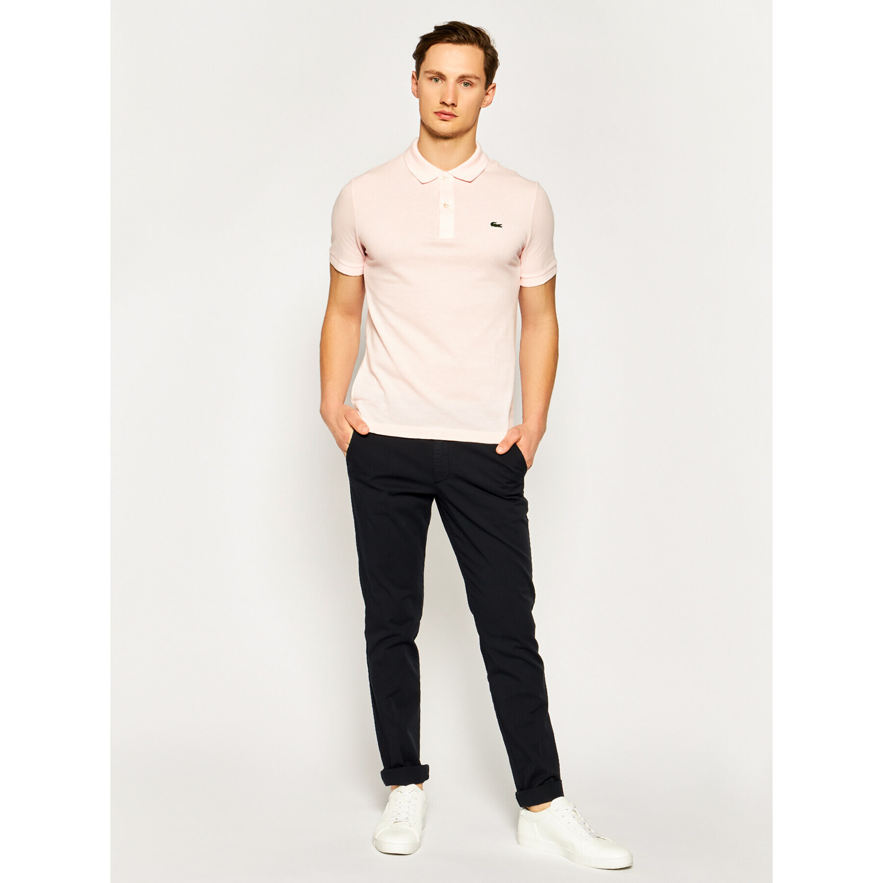 Lacoste Тениска с яка и копчета PH4012 Розов Slim Fit - Pepit.bg