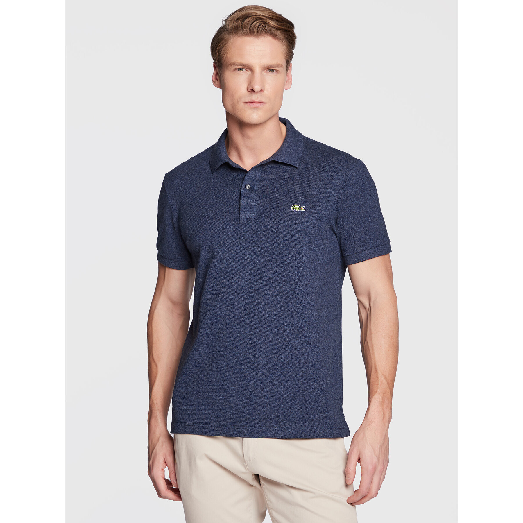 Lacoste Тениска с яка и копчета PH4012 Тъмносин Slim Fit - Pepit.bg