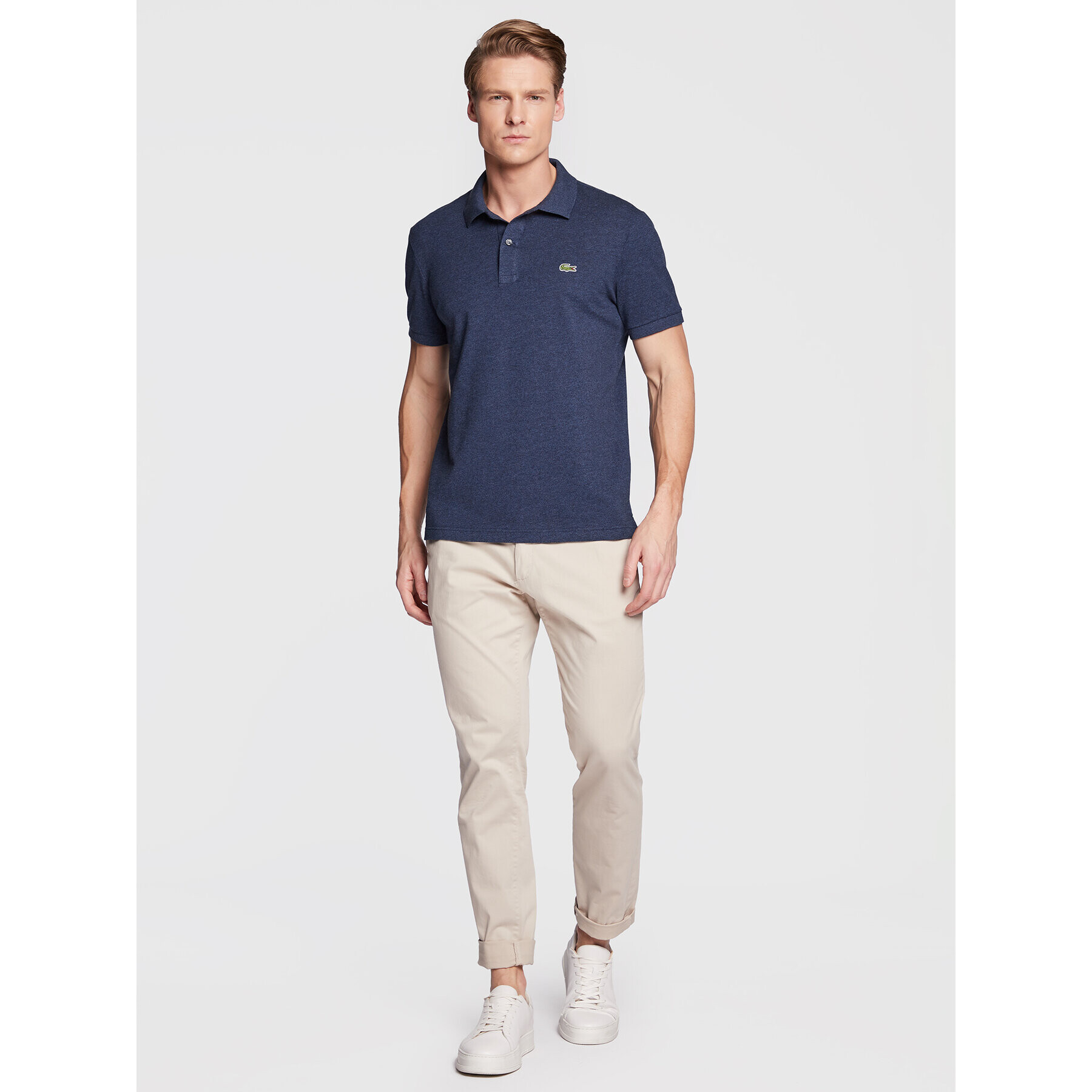 Lacoste Тениска с яка и копчета PH4012 Тъмносин Slim Fit - Pepit.bg