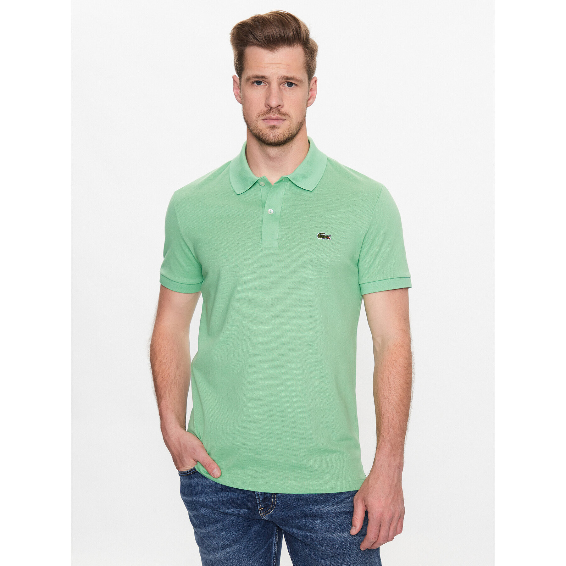 Lacoste Тениска с яка и копчета PH4012 Зелен Regular Fit - Pepit.bg