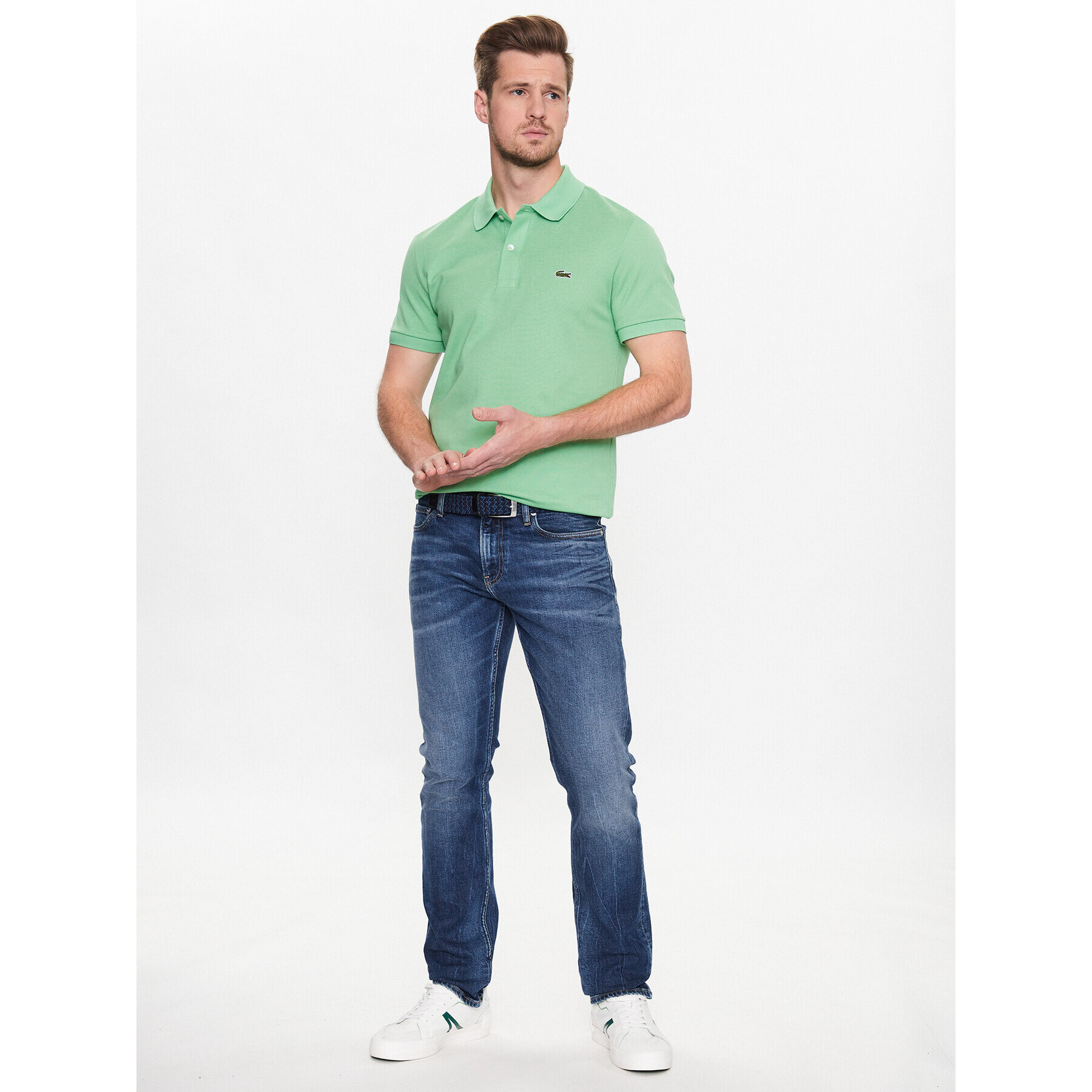 Lacoste Тениска с яка и копчета PH4012 Зелен Regular Fit - Pepit.bg