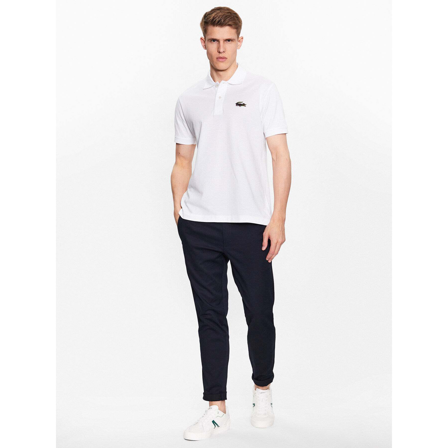 Lacoste Тениска с яка и копчета PH7057 Бял Regular Fit - Pepit.bg