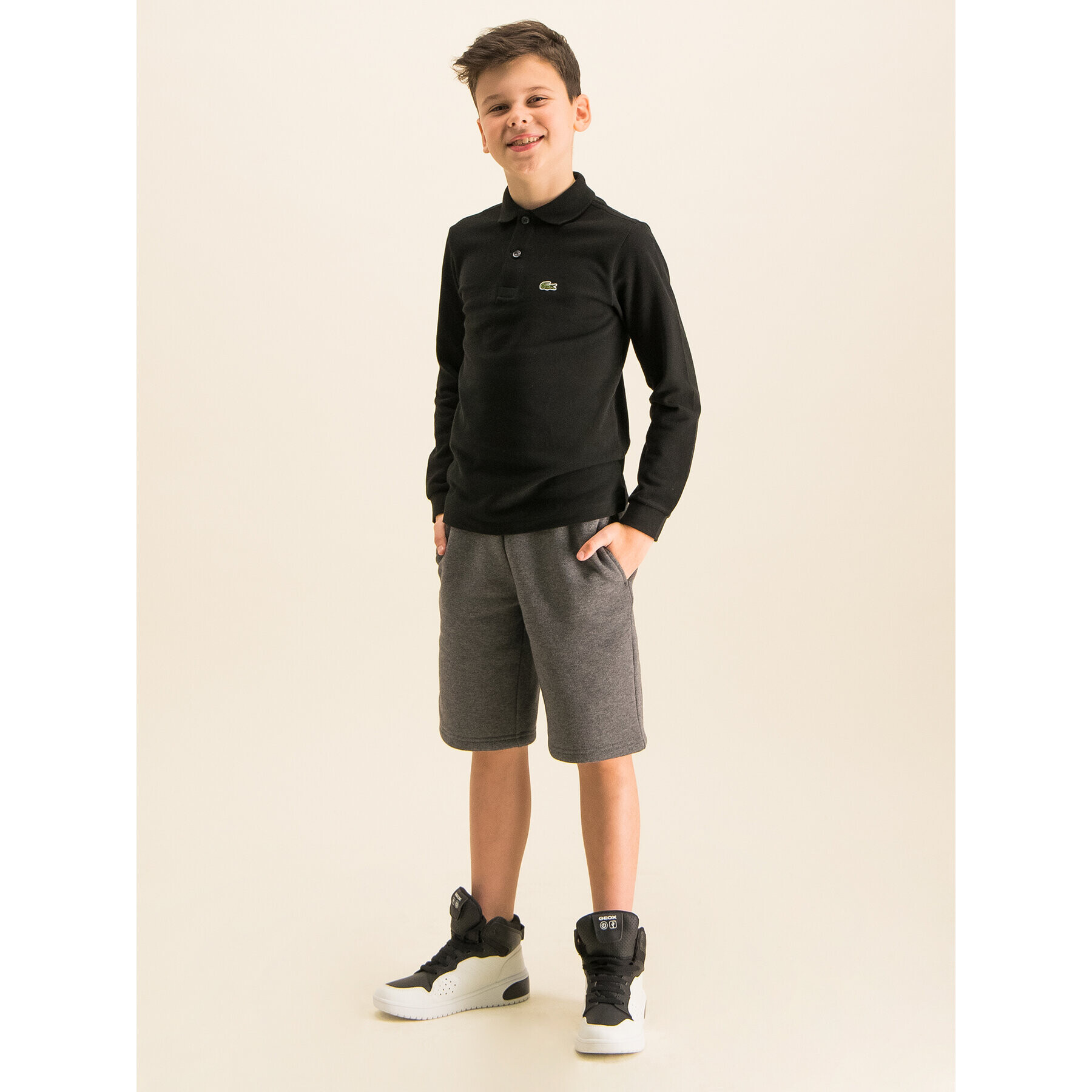 Lacoste Тениска с яка и копчета PJ8915 Черен Regular Fit - Pepit.bg