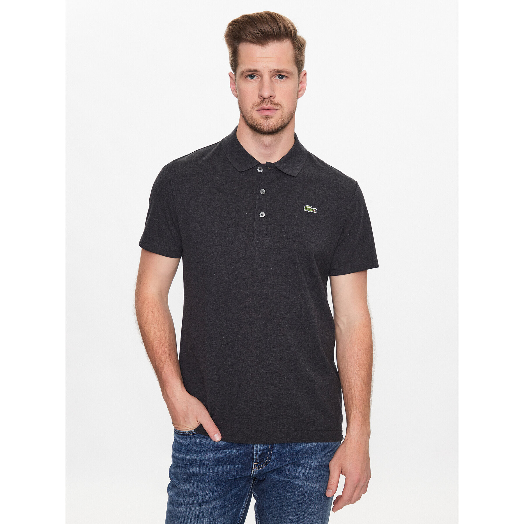 Lacoste Тениска с яка и копчета YH4801 Черен Regular Fit - Pepit.bg