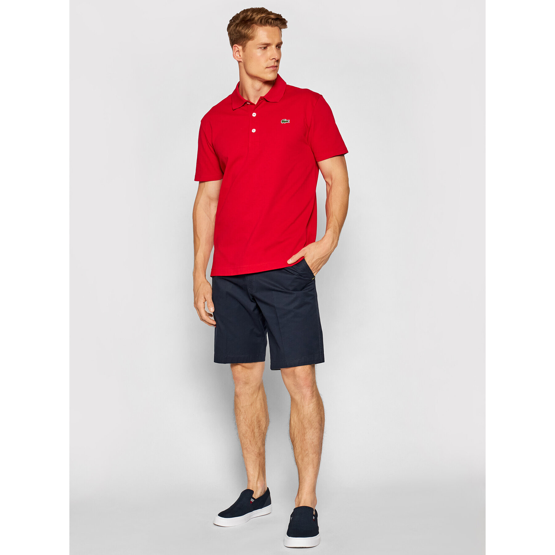 Lacoste Тениска с яка и копчета YH4801 Червен Slim Fit - Pepit.bg