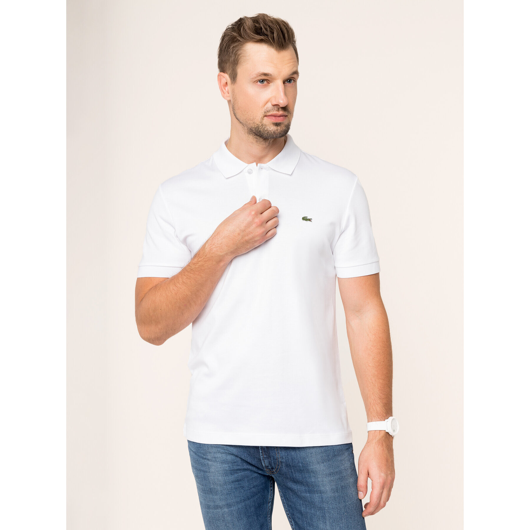 Lacoste Тениска с яка и копчета DH2050 Бял Regular Fit - Pepit.bg