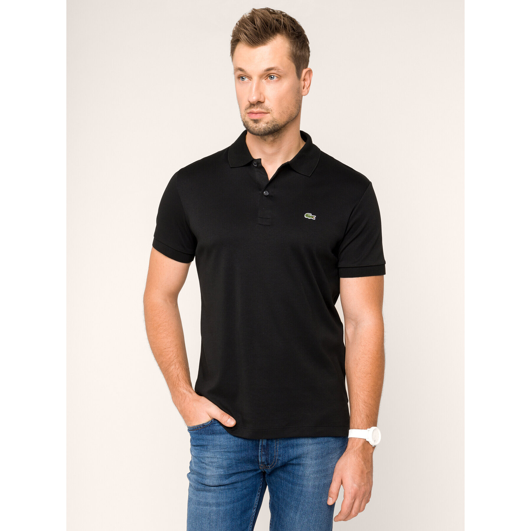 Lacoste Тениска с яка и копчета DH2050 Черен Regular Fit - Pepit.bg