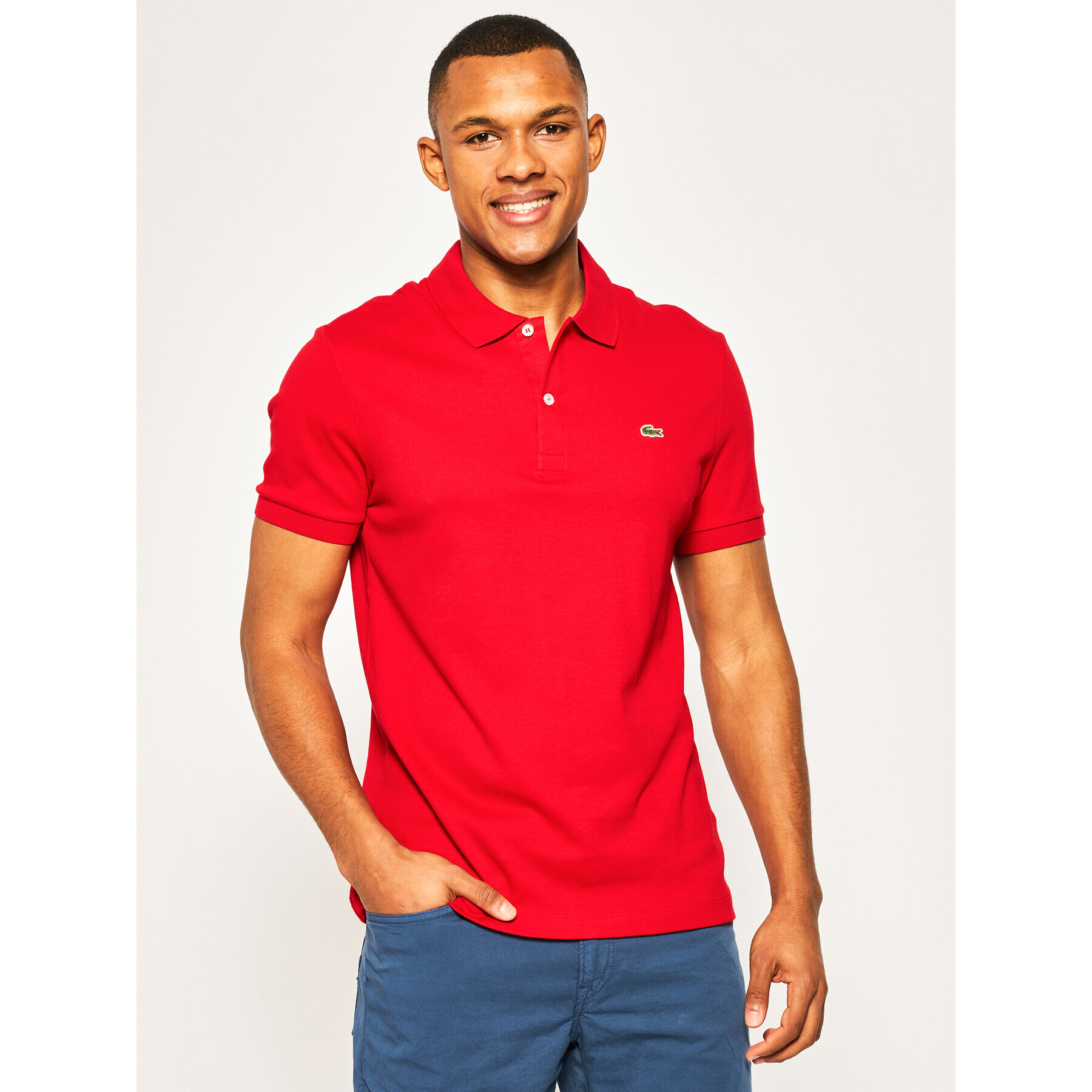 Lacoste Тениска с яка и копчета DH2050 Червен Regular Fit - Pepit.bg