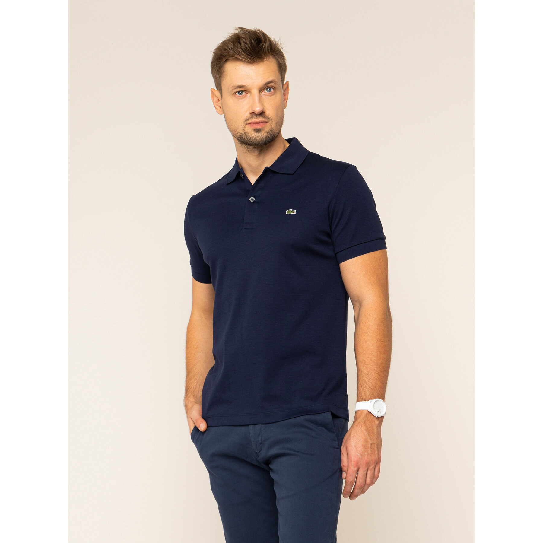 Lacoste Тениска с яка и копчета DH2050 Тъмносин Regular Fit - Pepit.bg