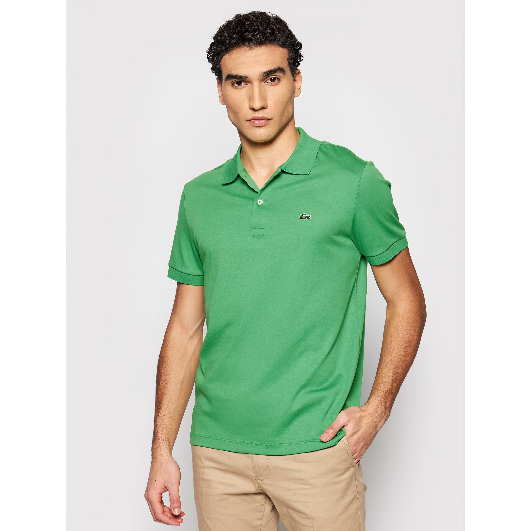 Lacoste Тениска с яка и копчета DH2050 Зелен Regular Fit - Pepit.bg