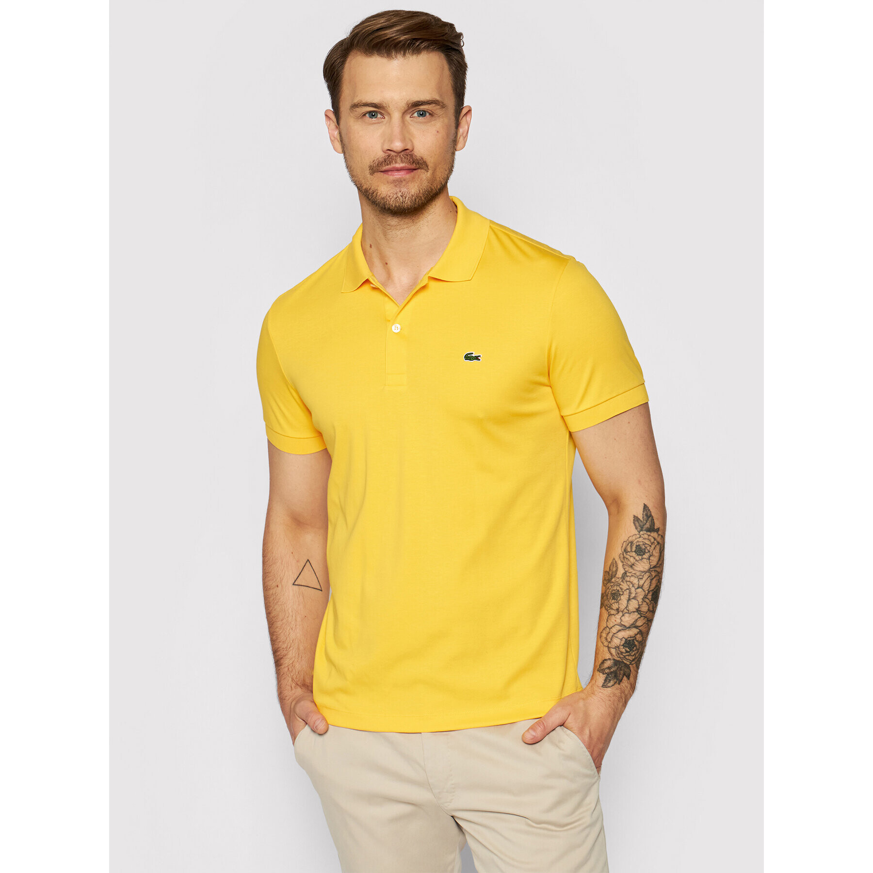 Lacoste Тениска с яка и копчета DH2050 Жълт Regular Fit - Pepit.bg