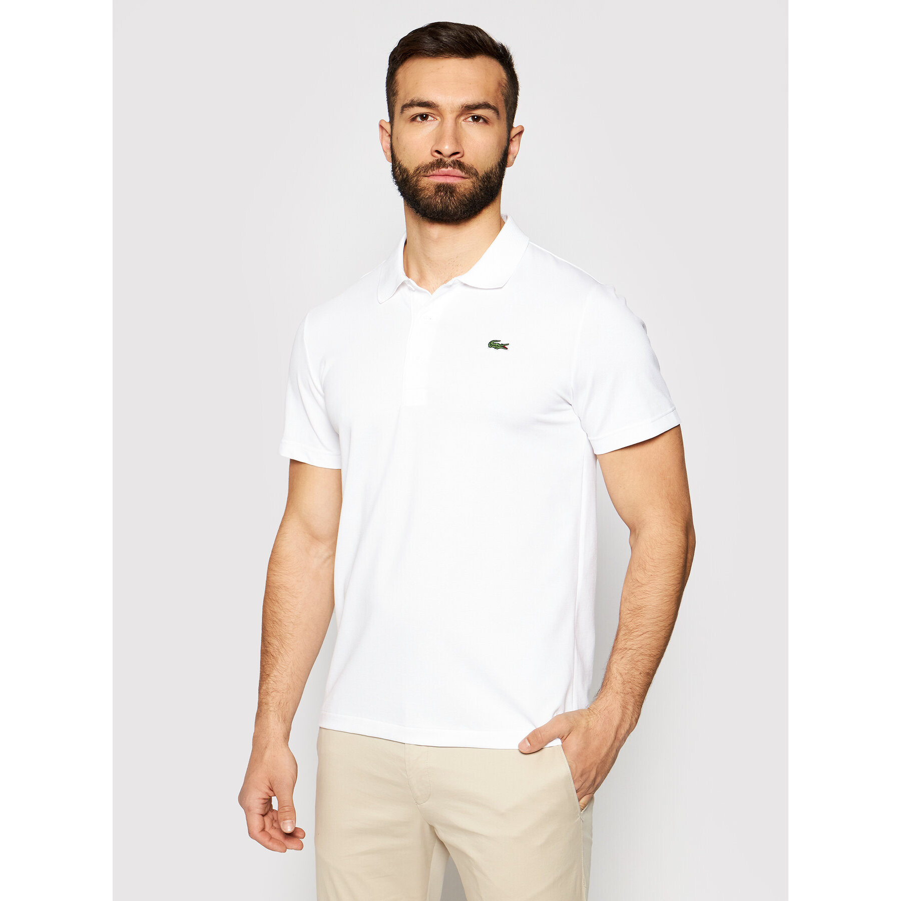 Lacoste Тениска с яка и копчета DH2881 Бял Regular Fit - Pepit.bg