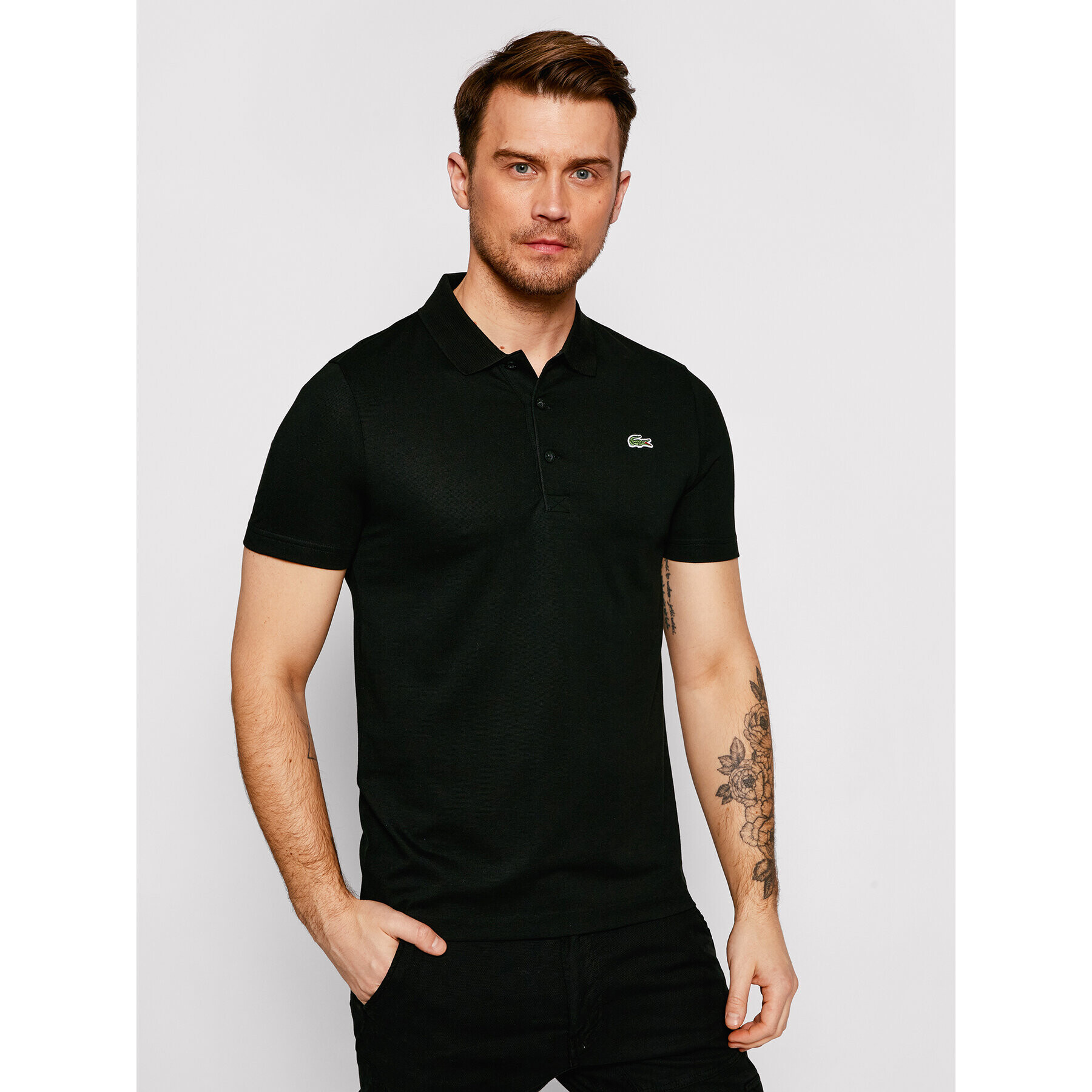 Lacoste Тениска с яка и копчета DH2881 Черен Regular Fit - Pepit.bg