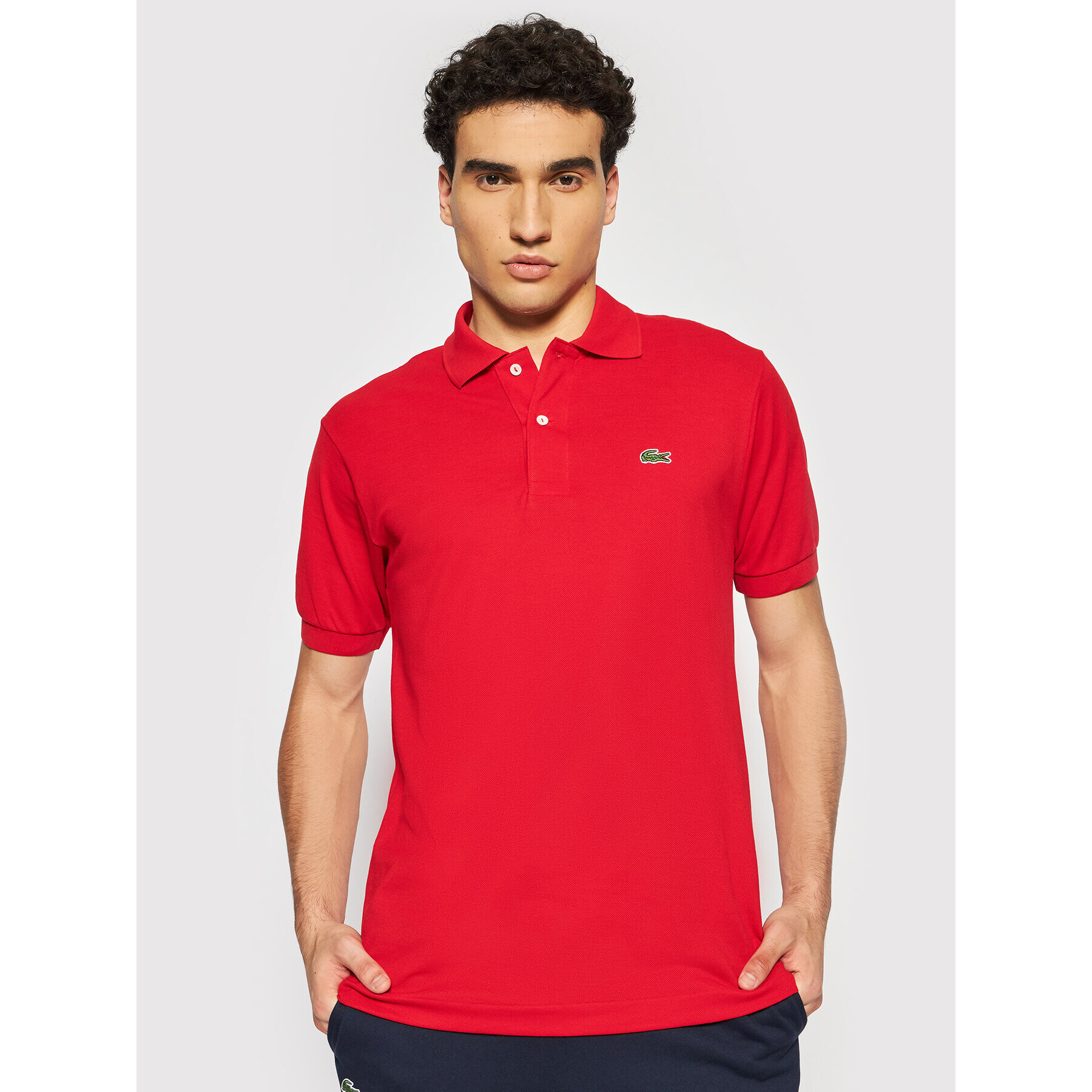 Lacoste Тениска с яка и копчета L1212 Червен Classic Fit - Pepit.bg