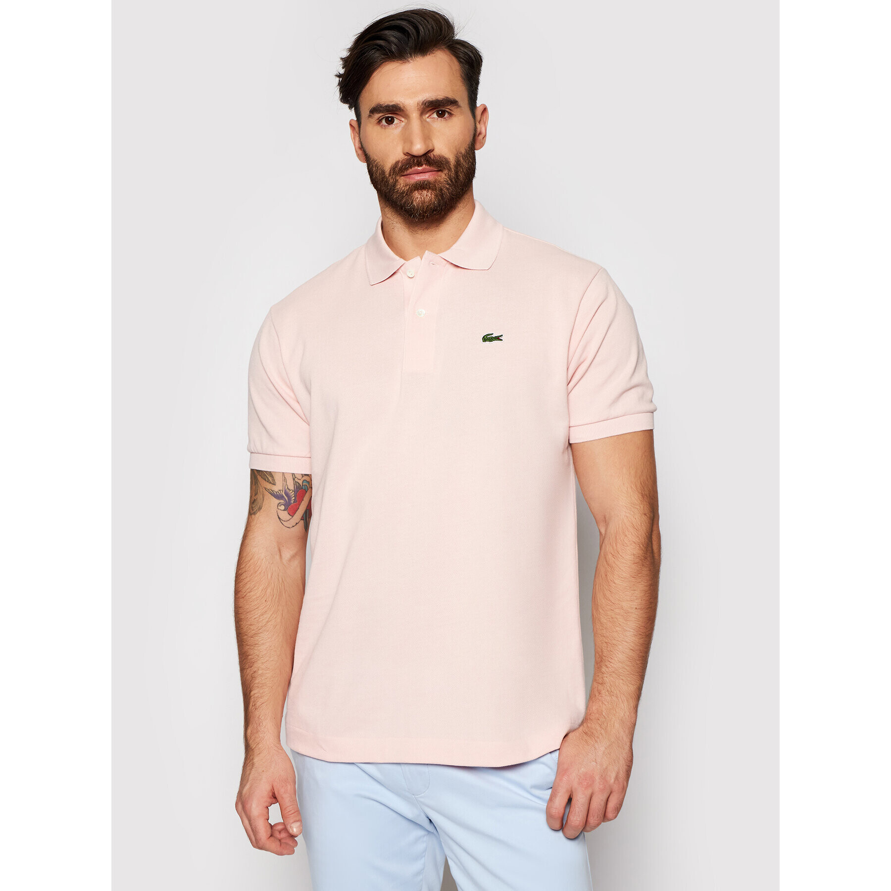 Lacoste Тениска с яка и копчета L1212 Розов Classic Fit - Pepit.bg