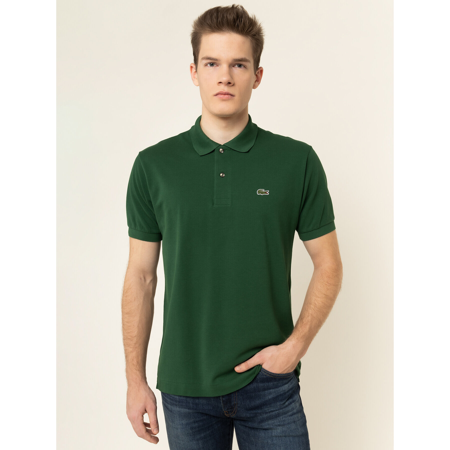 Lacoste Тениска с яка и копчета L1212 Зелен Classic Fit - Pepit.bg