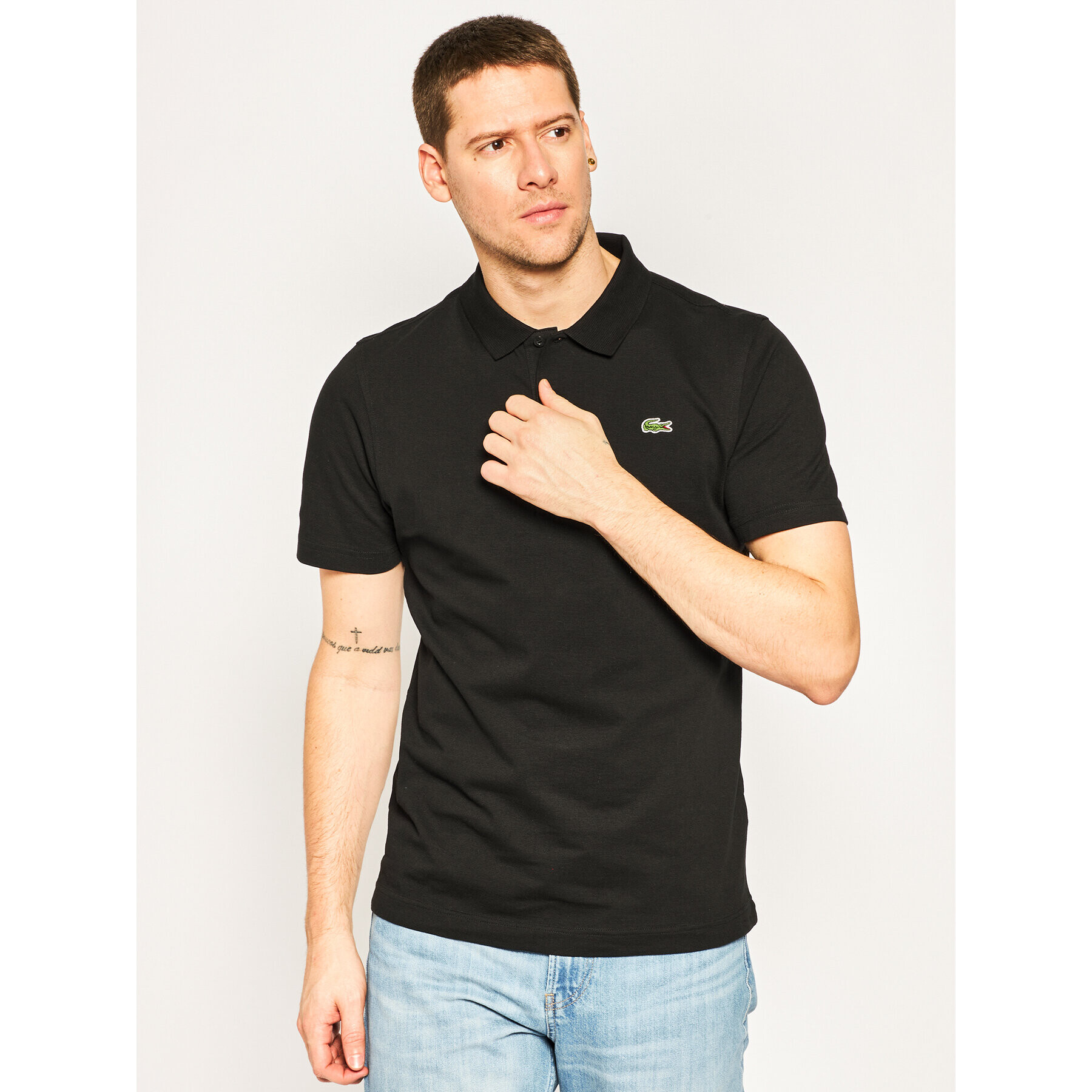 Lacoste Тениска с яка и копчета L1230 Черен Regular Fit - Pepit.bg