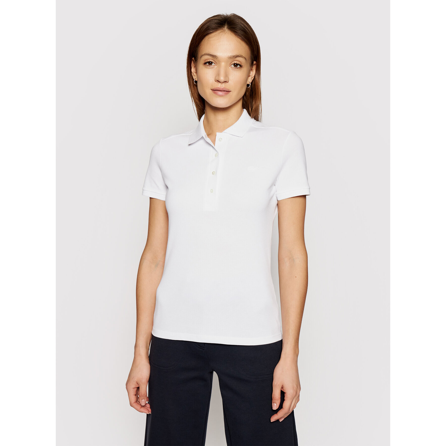 Lacoste Тениска с яка и копчета PF5462 Бял Slim Fit - Pepit.bg