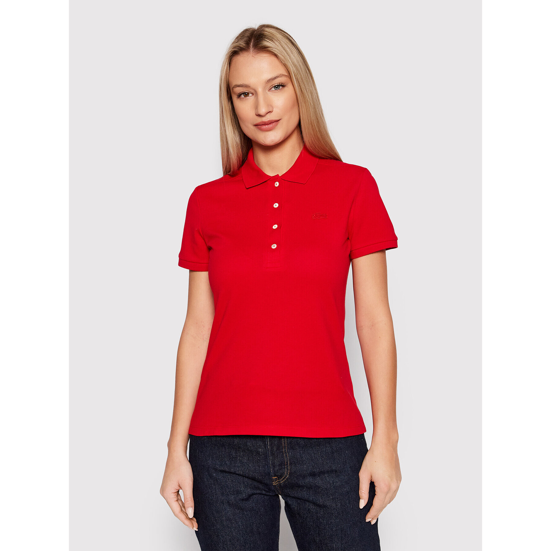 Lacoste Тениска с яка и копчета PF5462 Червен Slim Fit - Pepit.bg