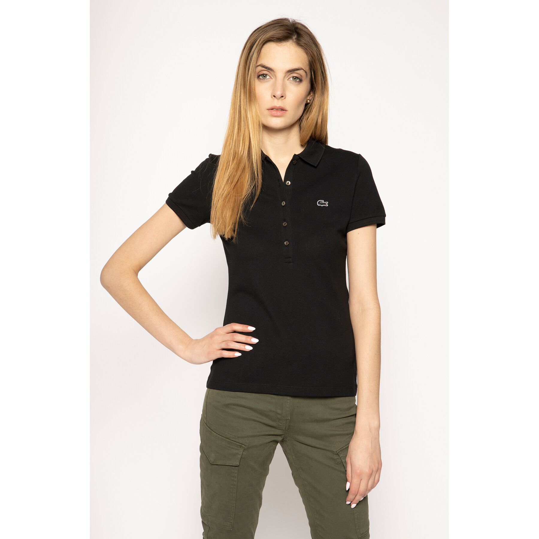 Lacoste Тениска с яка и копчета PF7845 Черен Slim Fit - Pepit.bg