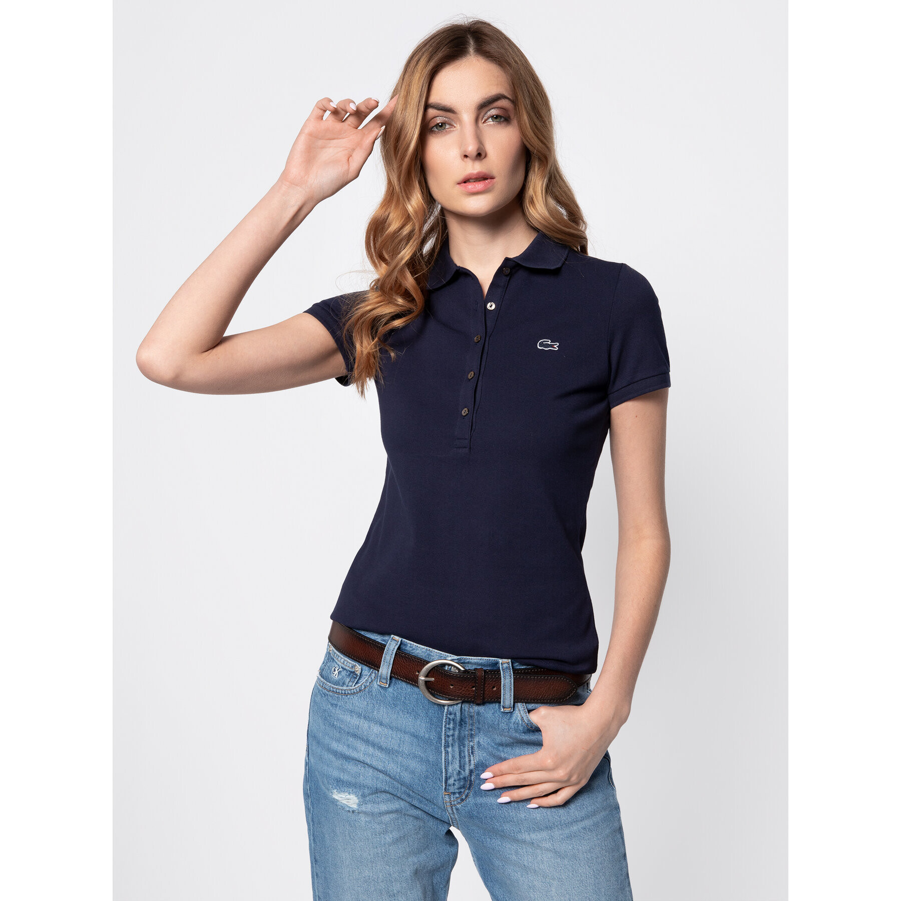 Lacoste Тениска с яка и копчета PF7845 Тъмносин Slim Fit - Pepit.bg