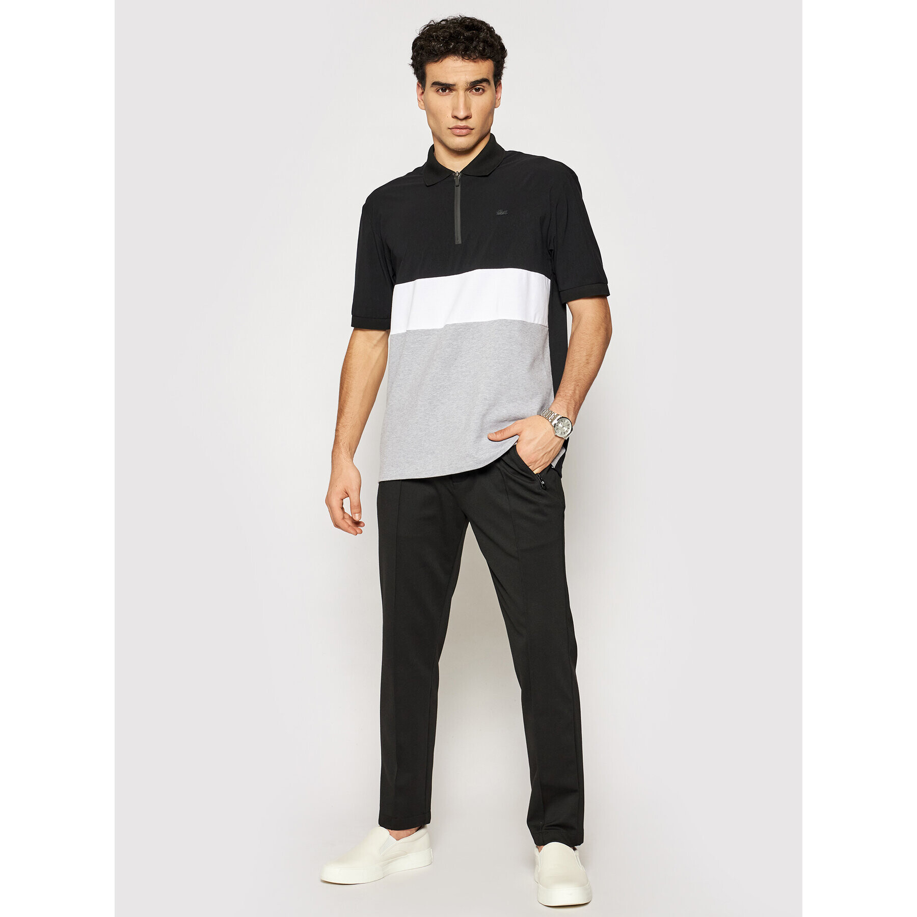 Lacoste Тениска с яка и копчета PH0104 Черен Relaxed Fit - Pepit.bg