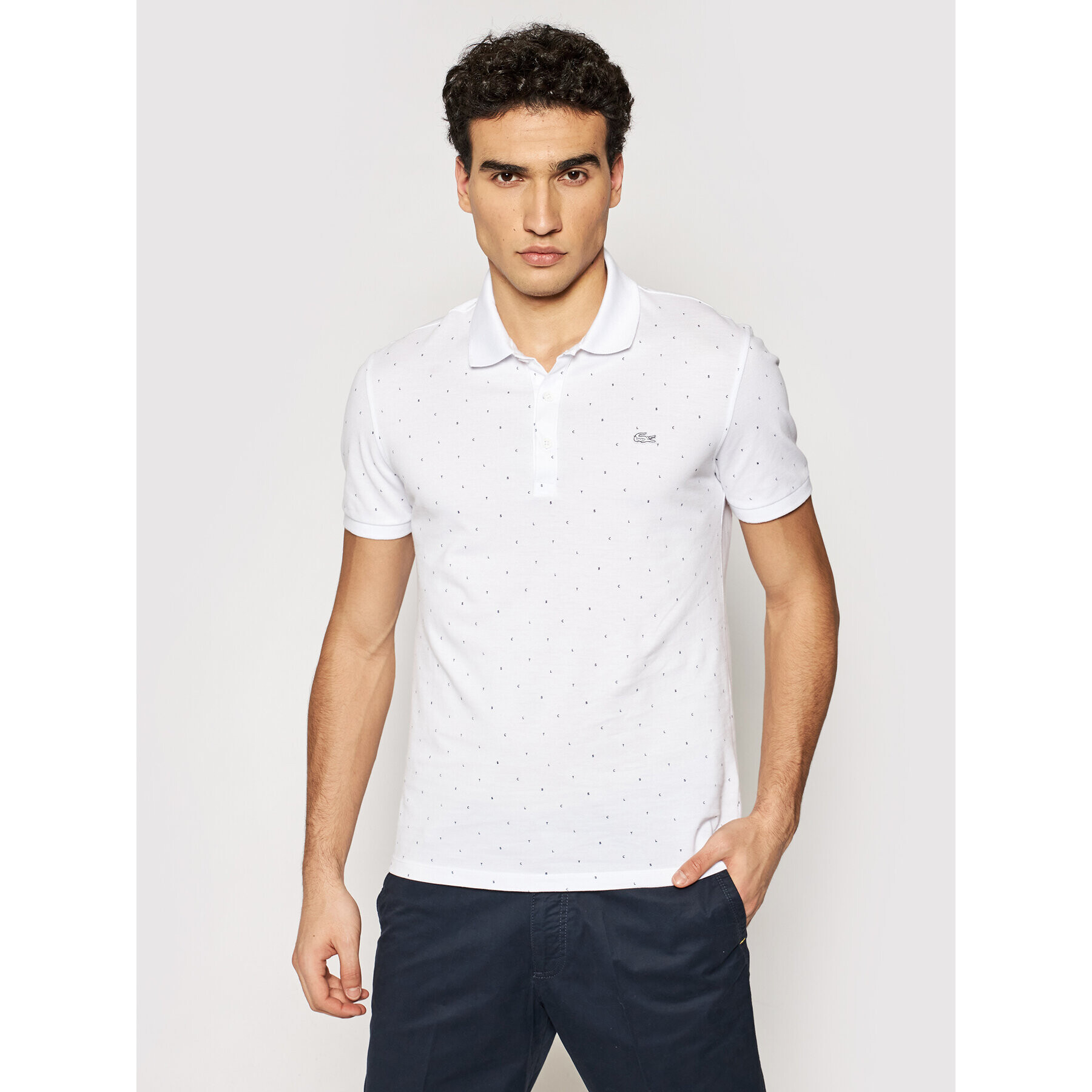 Lacoste Тениска с яка и копчета PH0158 Бял Slim Fit - Pepit.bg