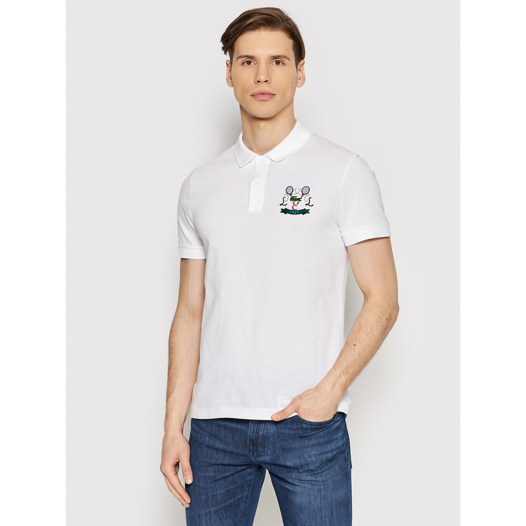 Lacoste Тениска с яка и копчета PH2097 Бял Regular Fit - Pepit.bg