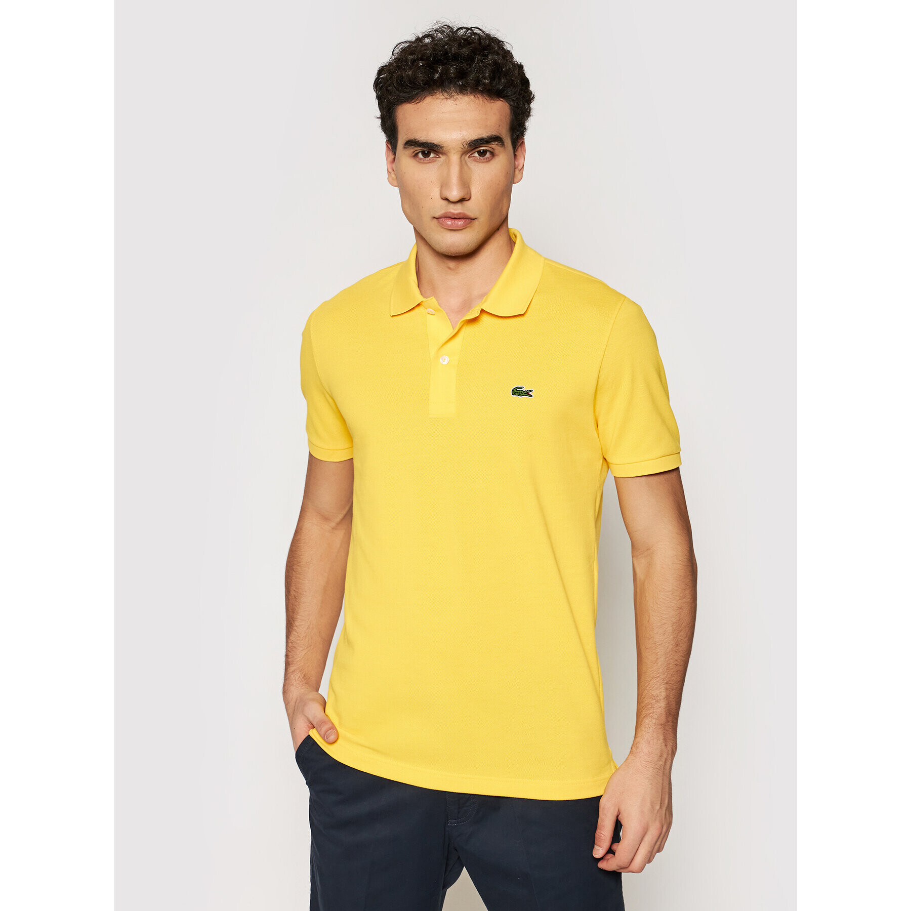 Lacoste Тениска с яка и копчета PH4012 Жълт Slim Fit - Pepit.bg
