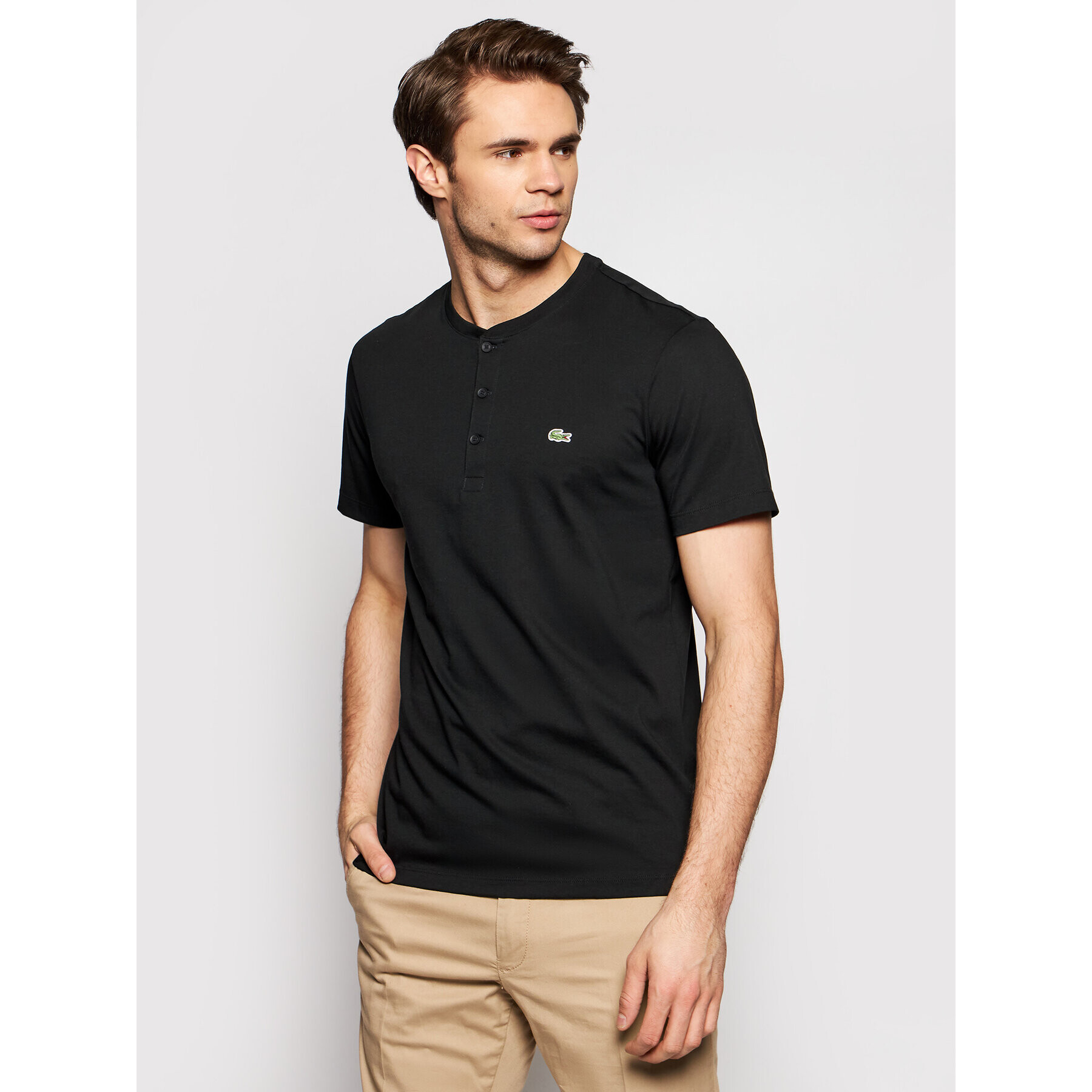 Lacoste Тениска с яка и копчета TH0884 Черен Regular Fit - Pepit.bg