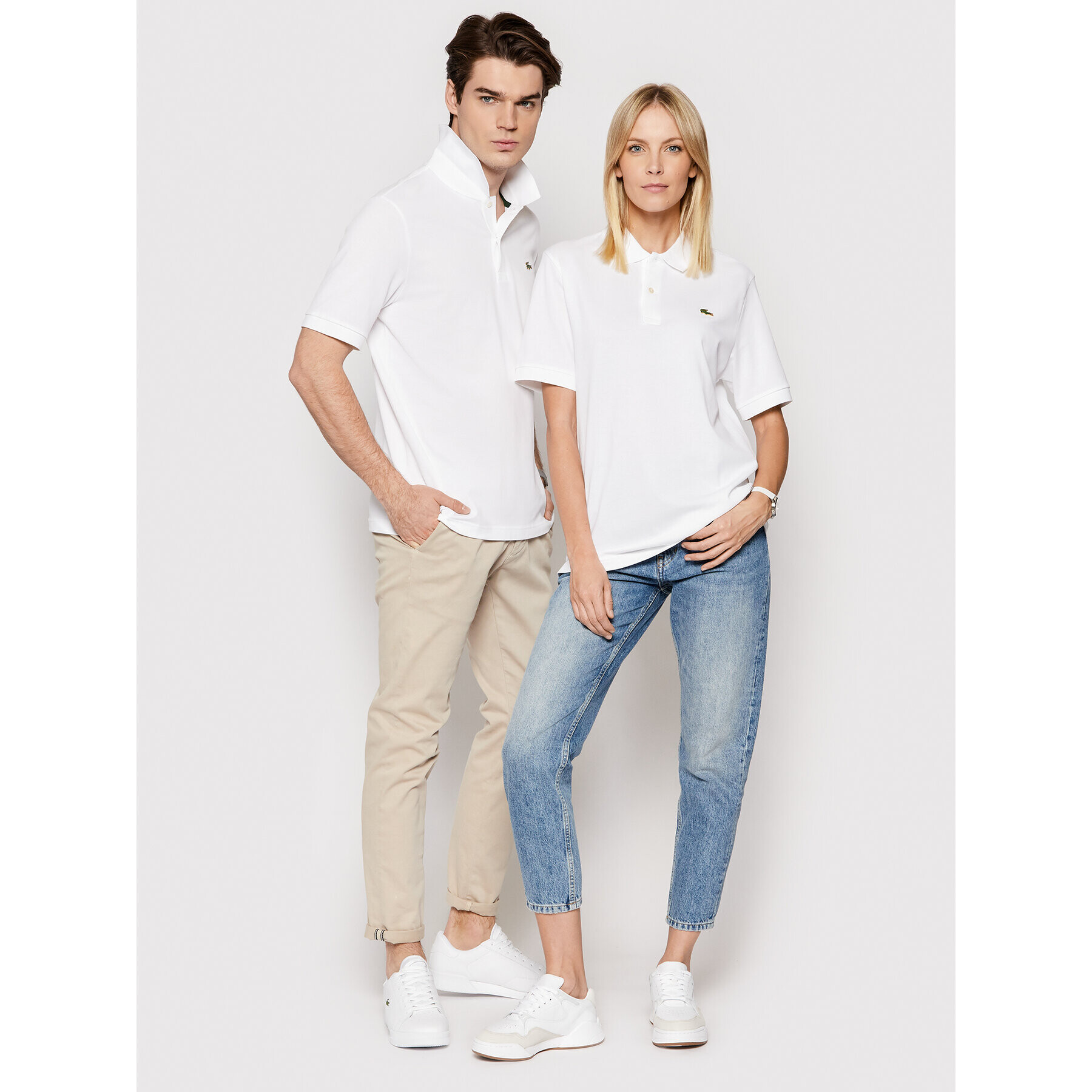 Lacoste Тениска с яка и копчета Unisex PH9161 Бял Regular Fit - Pepit.bg