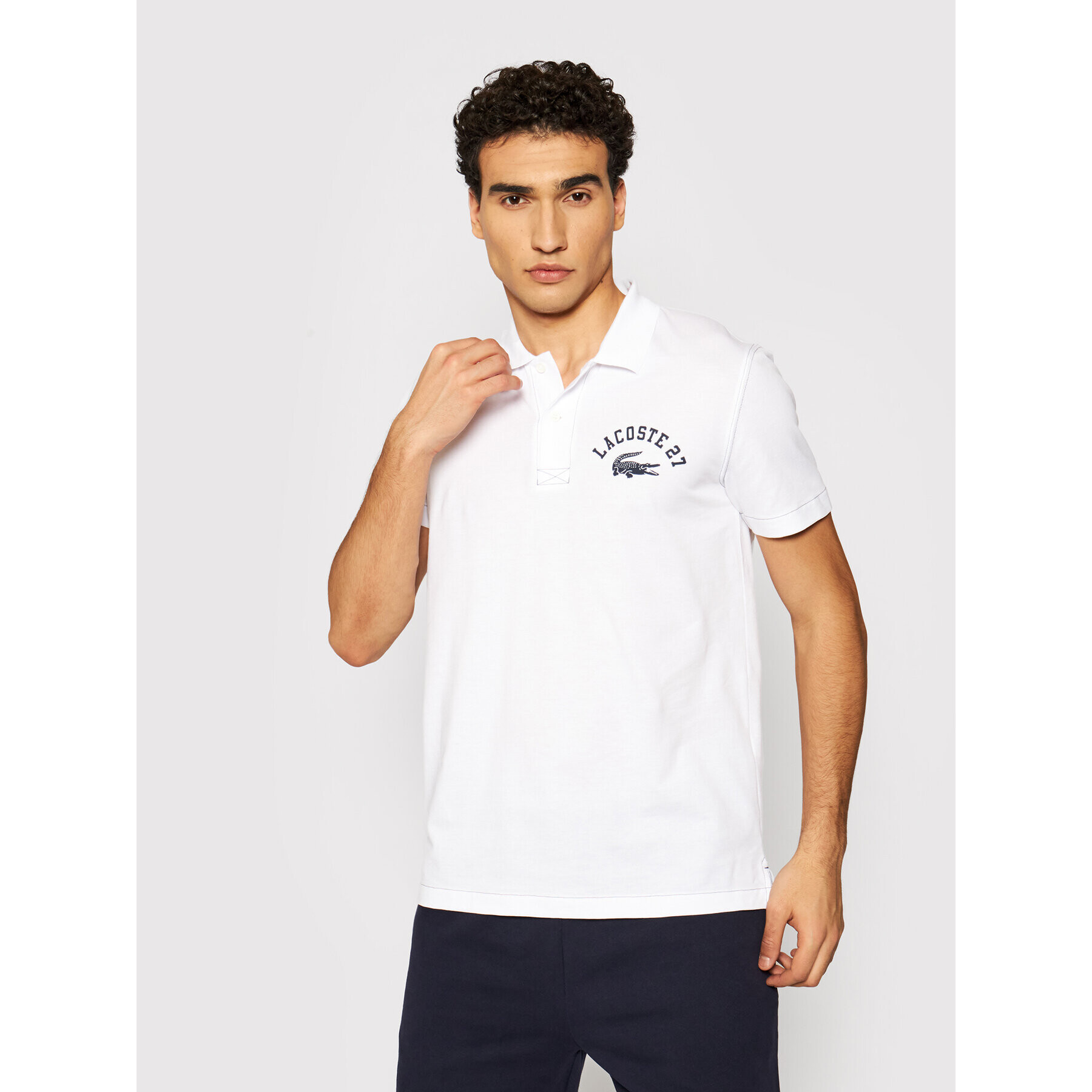 Lacoste Тениска с яка и копчета YH0028 Бял Regular Fit - Pepit.bg
