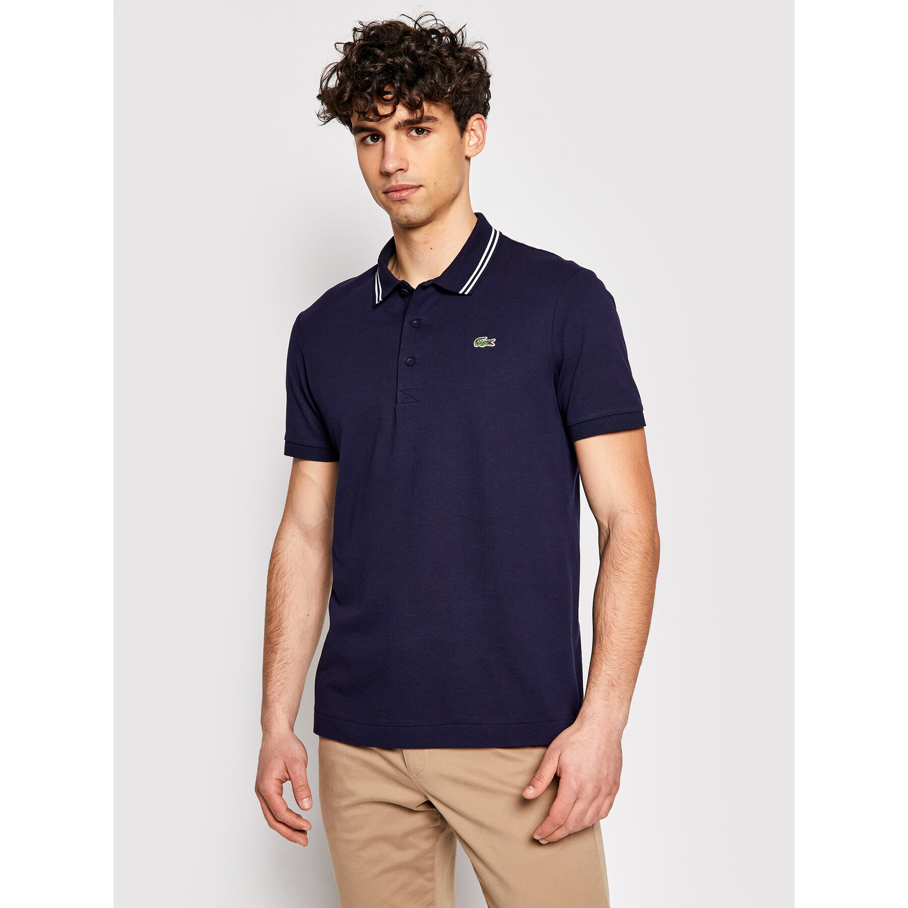 Lacoste Тениска с яка и копчета YH1482 Тъмносин Regular Fit - Pepit.bg