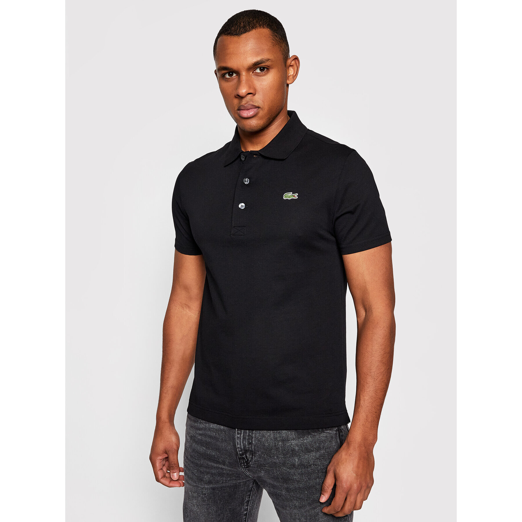 Lacoste Тениска с яка и копчета YH4801 Черен Slim Fit - Pepit.bg