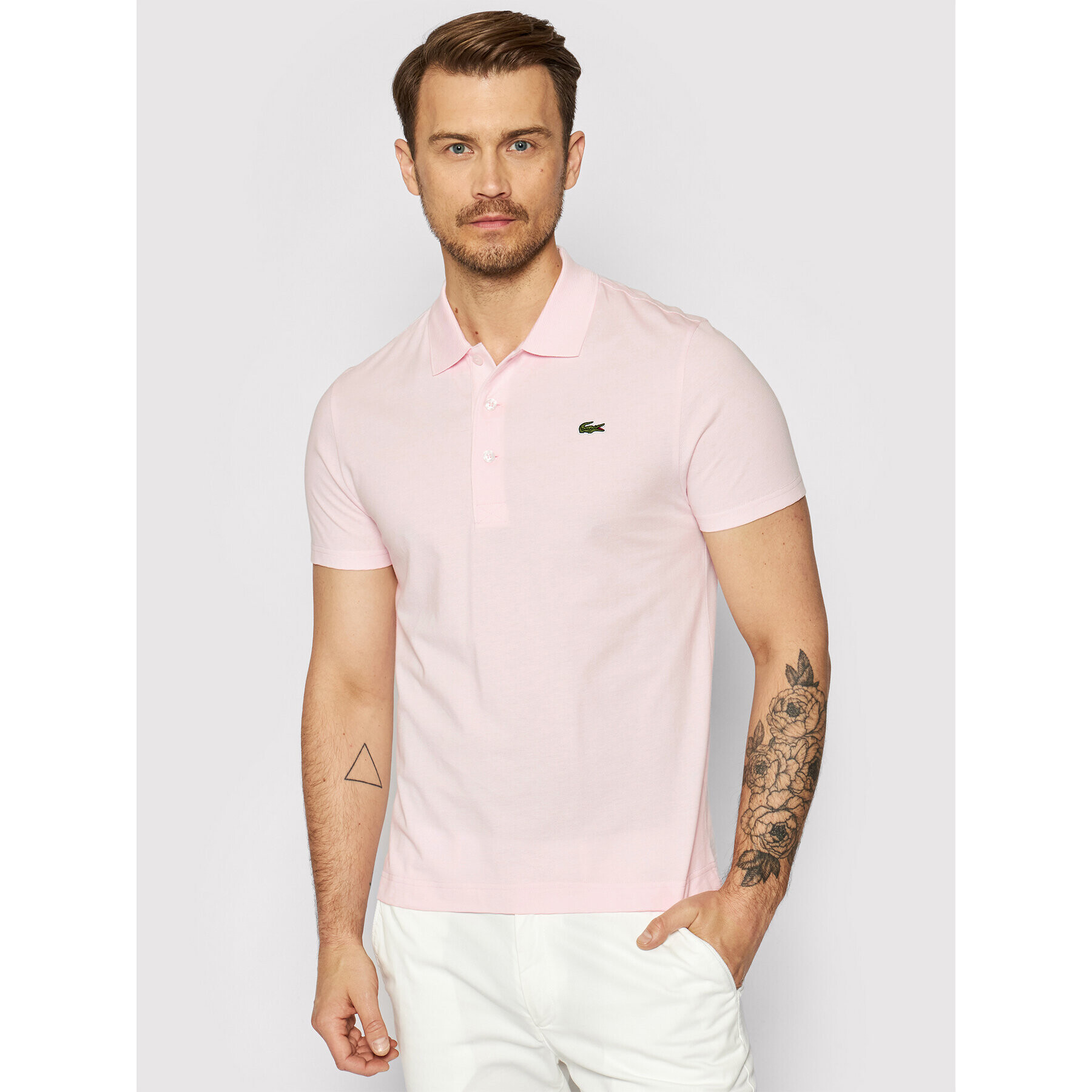 Lacoste Тениска с яка и копчета YH4801 Розов Slim Fit - Pepit.bg