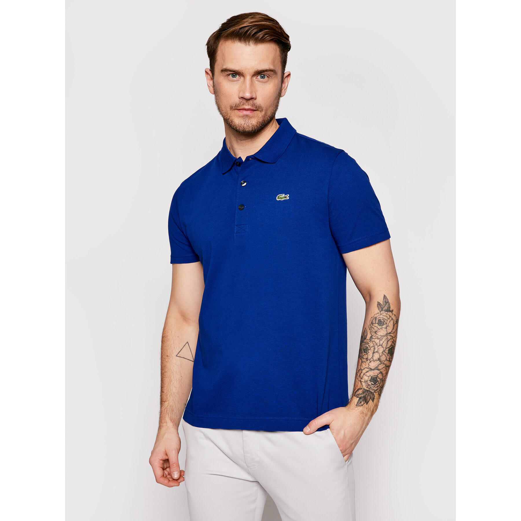 Lacoste Тениска с яка и копчета YH4801 Тъмносин Slim Fit - Pepit.bg