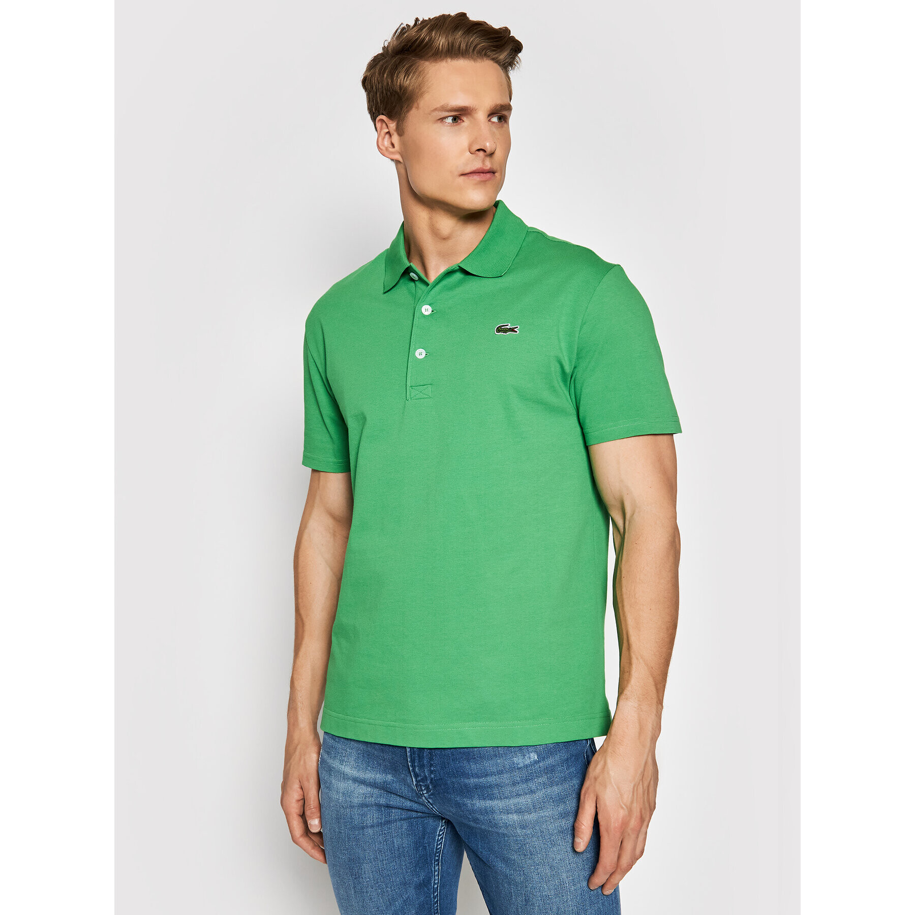 Lacoste Тениска с яка и копчета YH4801 Зелен Slim Fit - Pepit.bg