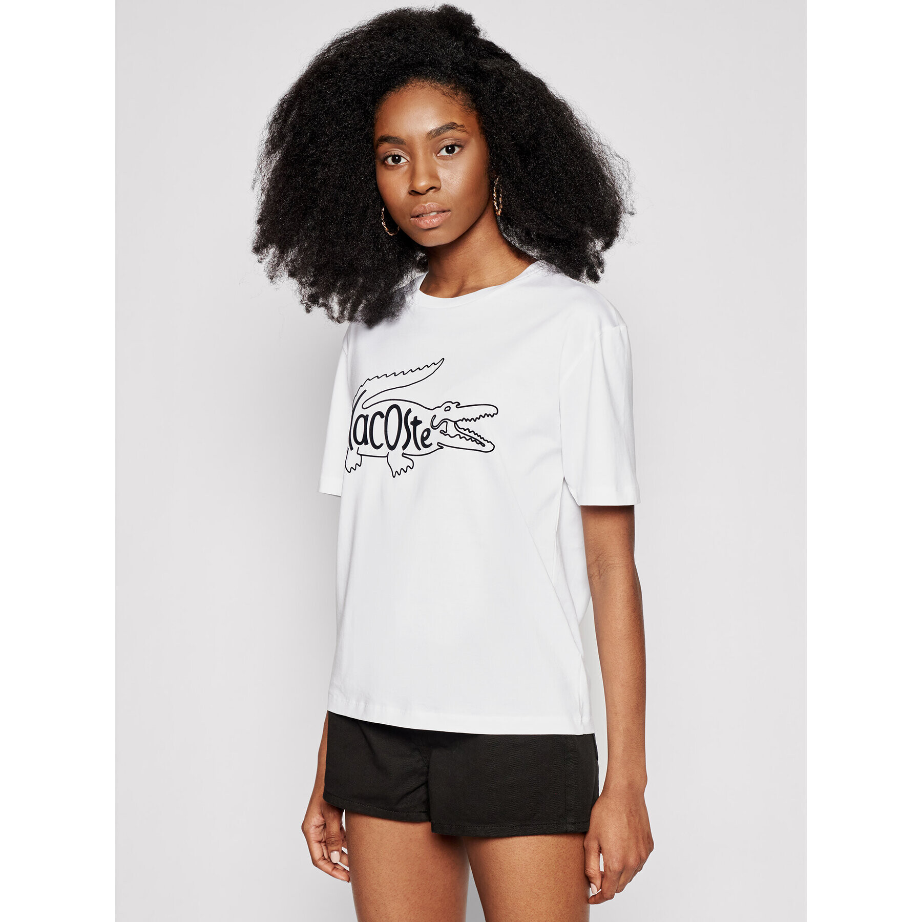 Lacoste Тишърт TF0610 Бял Boyfriend Fit - Pepit.bg