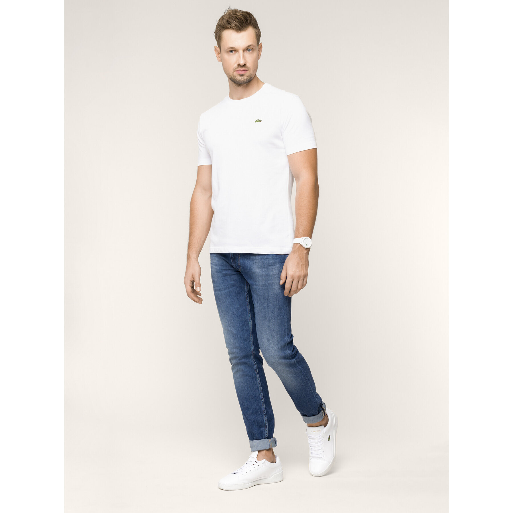Lacoste Тишърт TH7618 Бял Regular Fit - Pepit.bg