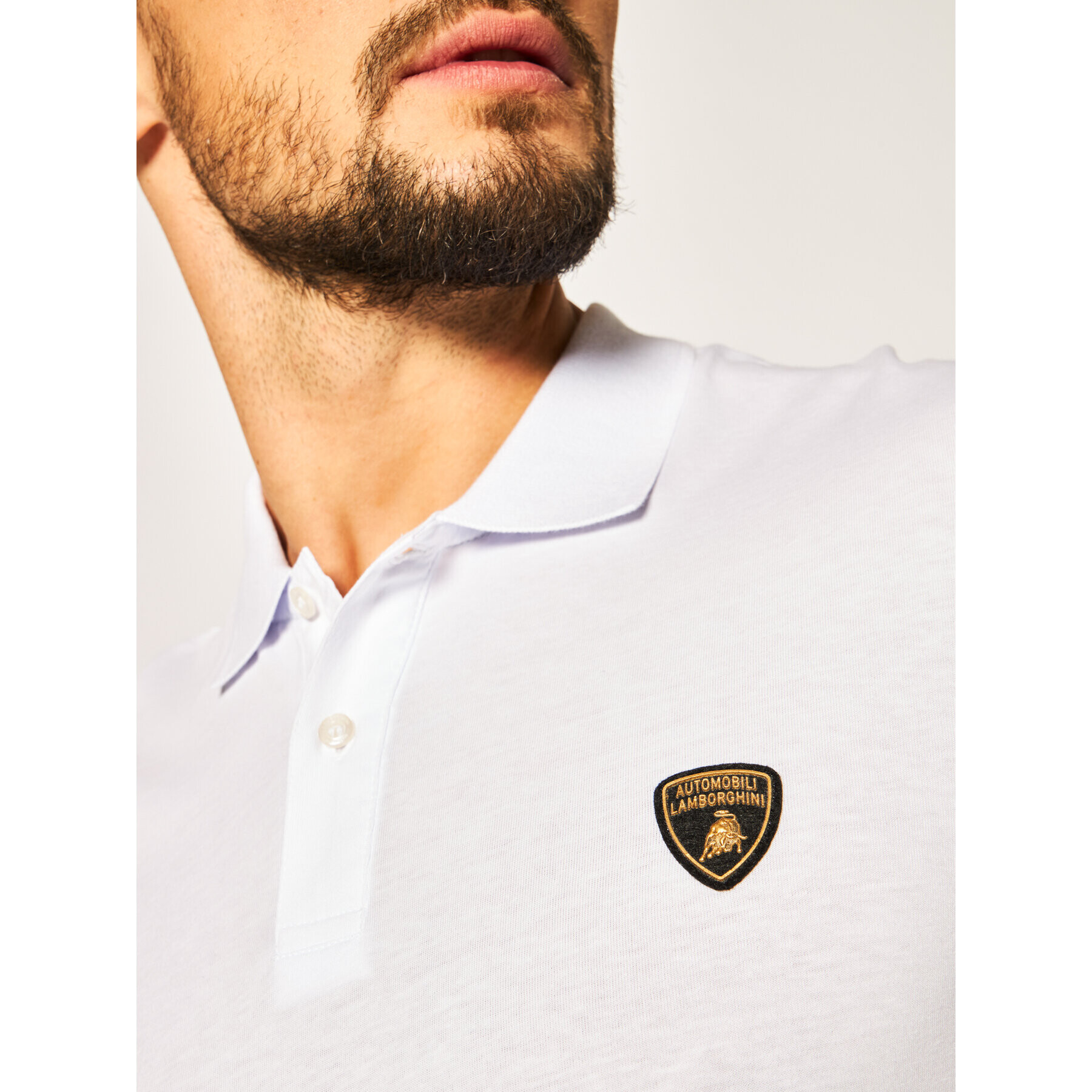 Lamborghini Тениска с яка и копчета B3XVB7TR Бял Regular Fit - Pepit.bg