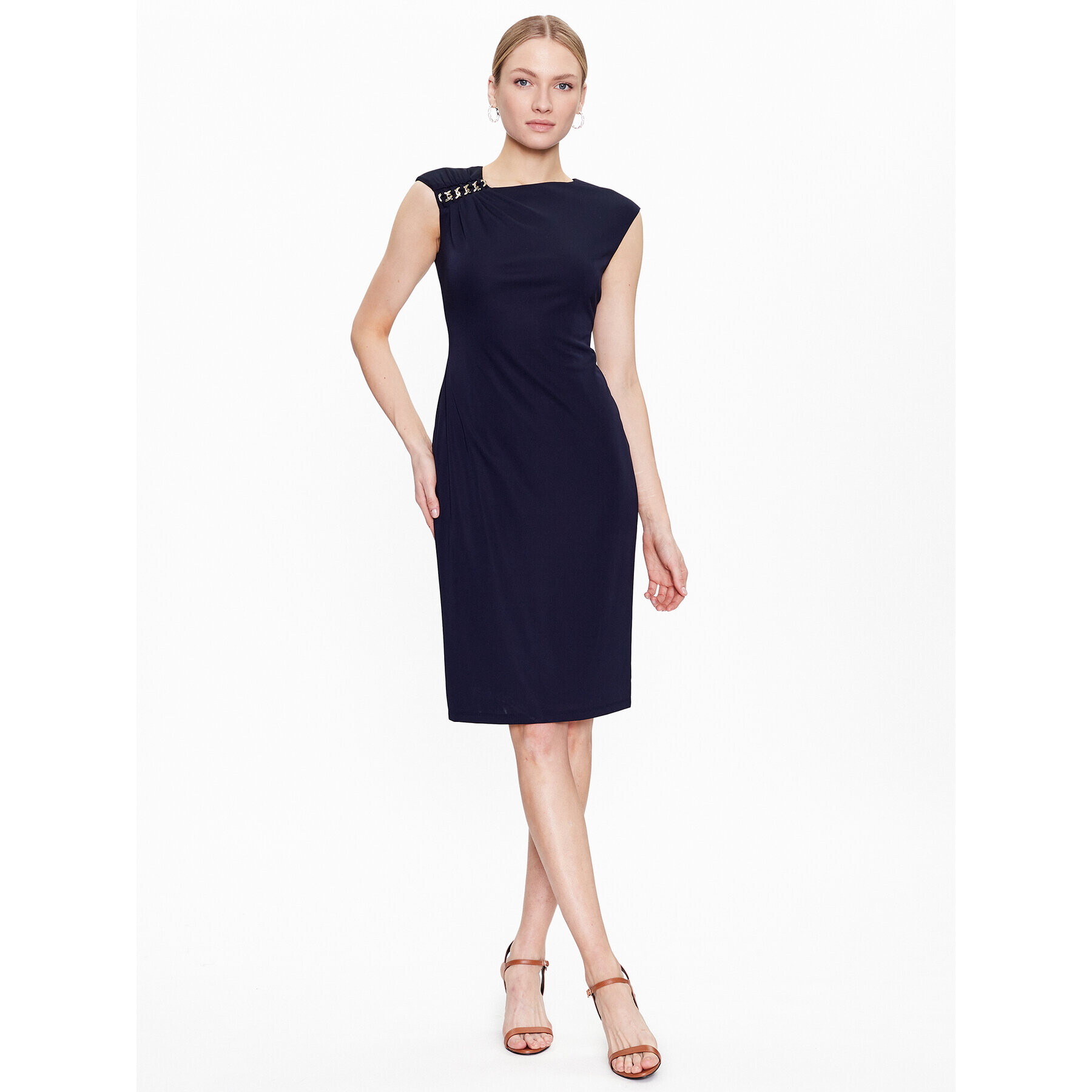 Lauren Ralph Lauren Коктейлна рокля 253889324003 Тъмносин Slim Fit - Pepit.bg