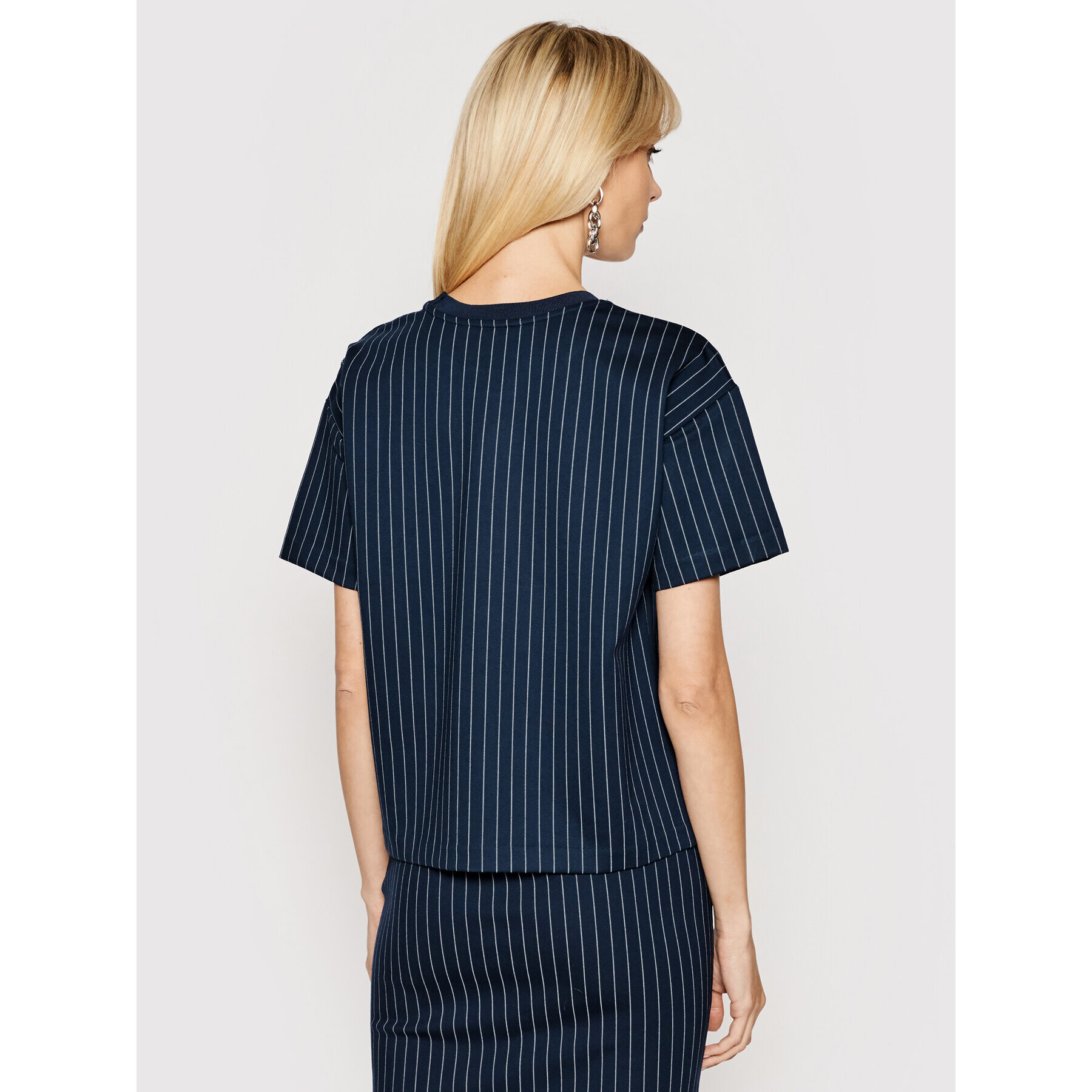 Lauren Ralph Lauren Тишърт Pinstripe Ponte 200831510001 Тъмносин Straight Fit - Pepit.bg