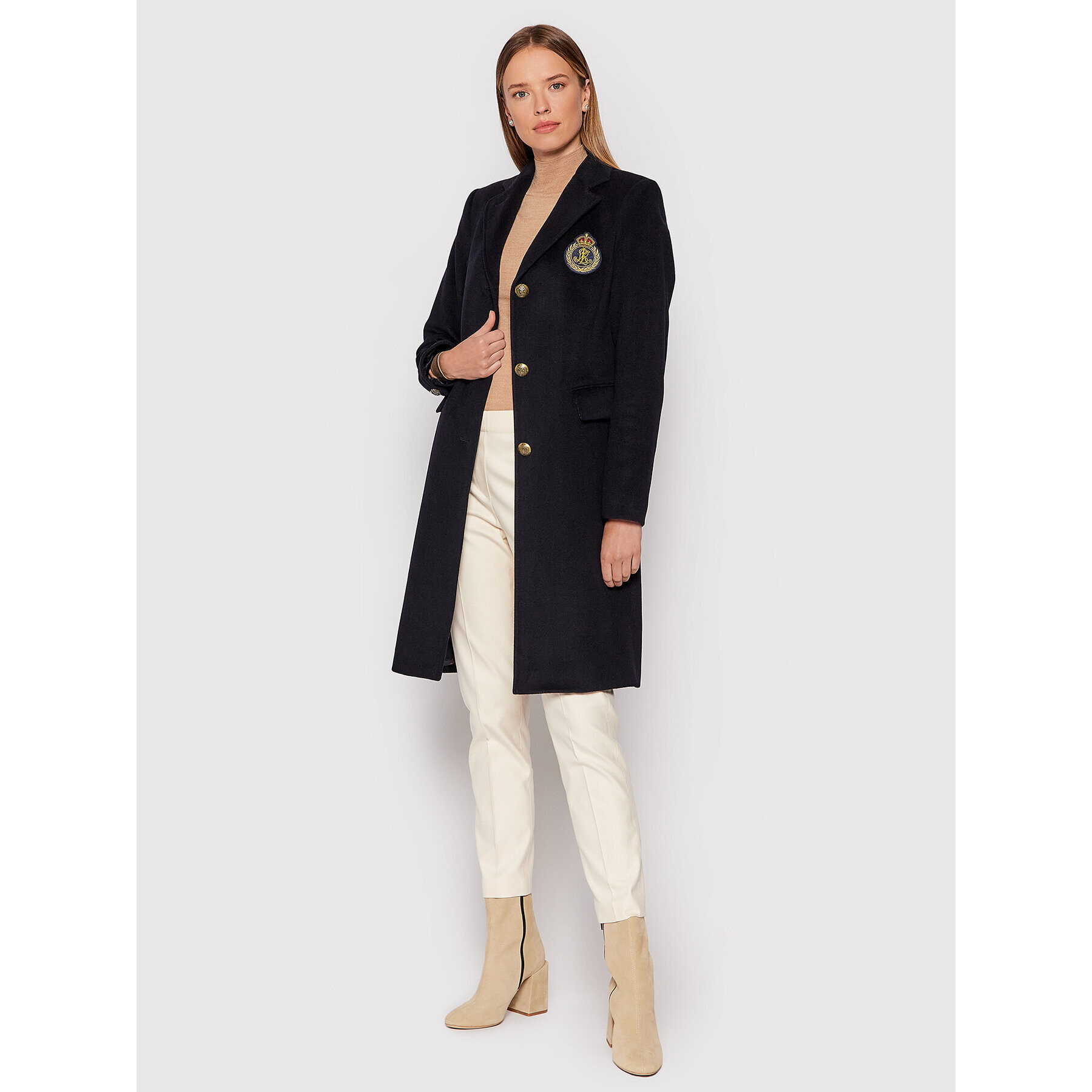 Lauren Ralph Lauren Вълнено палто Sb Crest Patrch Wl Ct 297853841001 Тъмносин Regular Fit - Pepit.bg