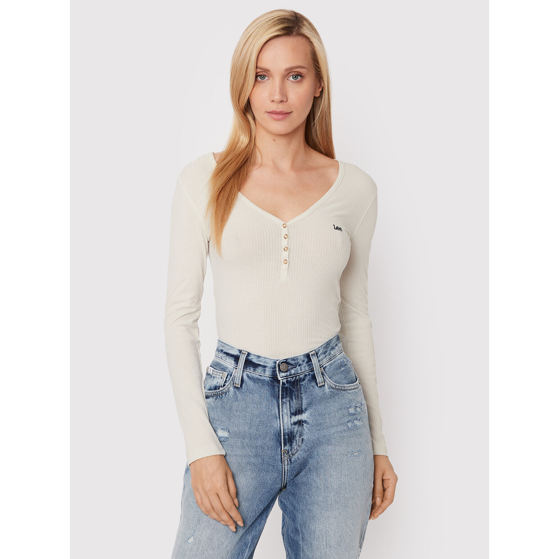 Lee Блуза Henley L40FIPDN Бял Slim Fit - Pepit.bg
