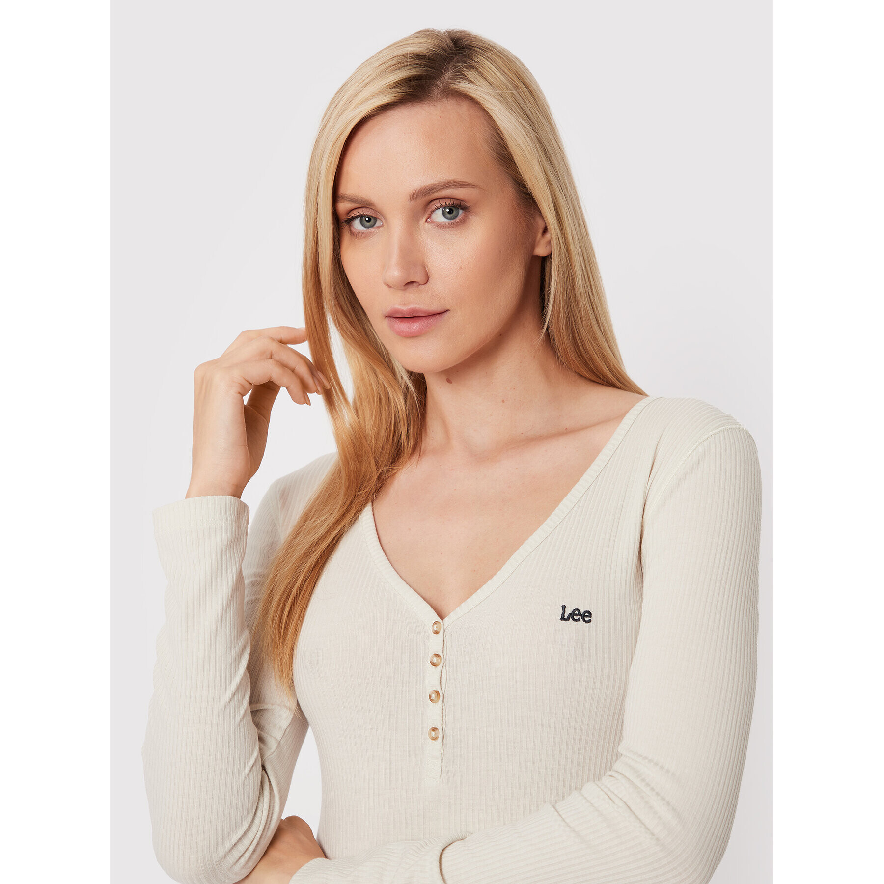 Lee Блуза Henley L40FIPDN Бял Slim Fit - Pepit.bg